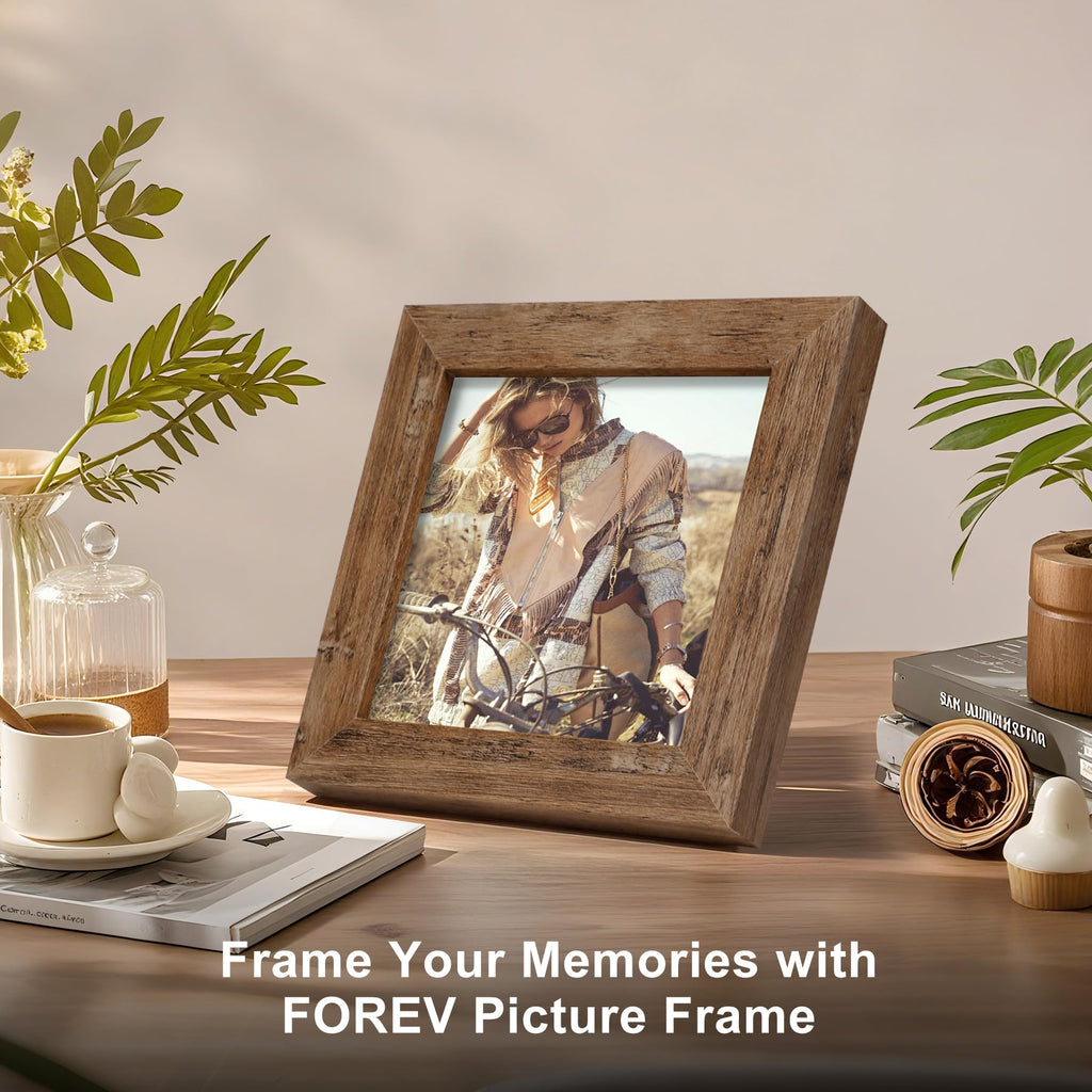 TOFOREVO Picture Frames 4x4 Set of 2 Black Wood Grain Photo Frame for Gallery Wall Mounting or Tabletop Display