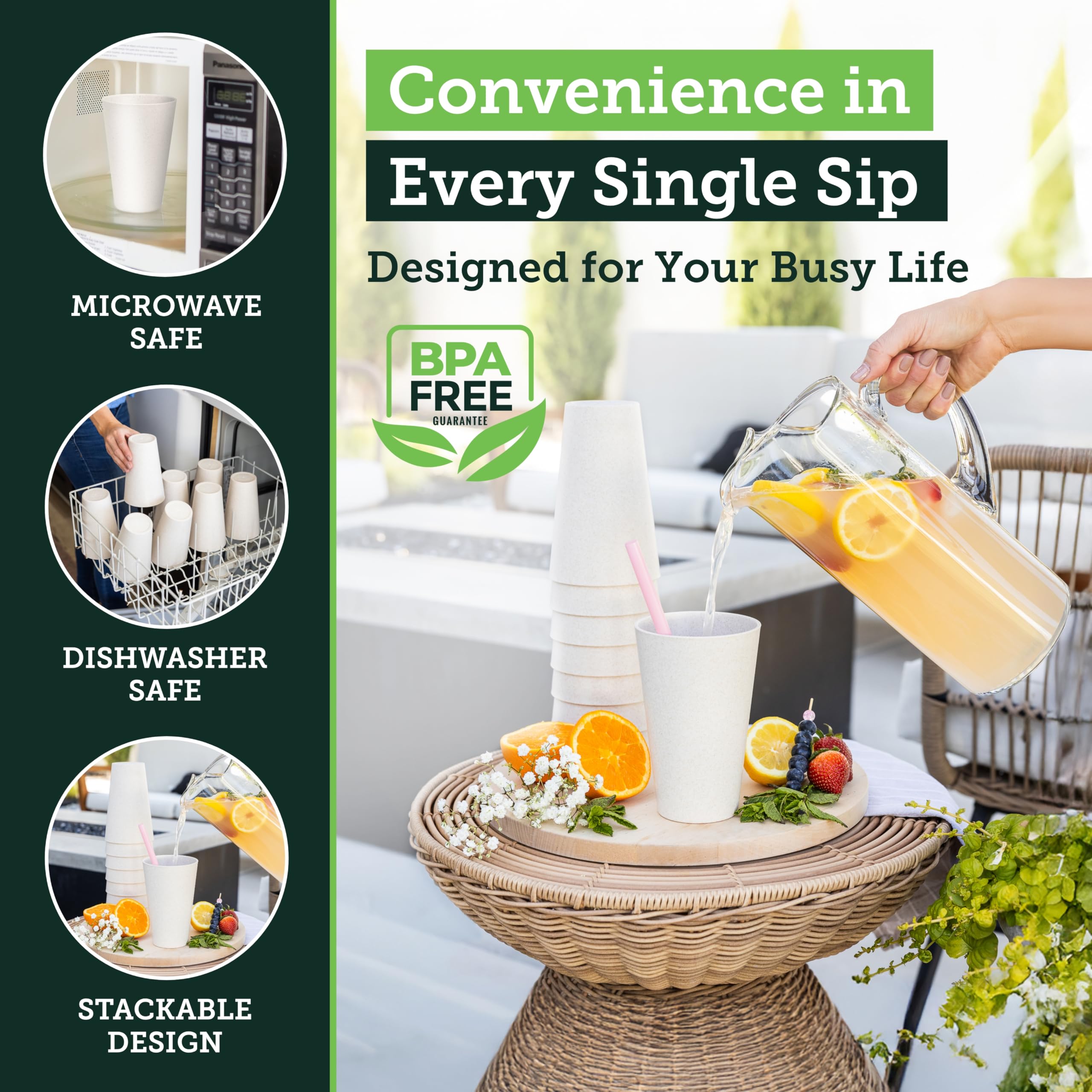 Grow Forward Premium Wheat Straw Cups - 13 & 20 oz Unbreakable BPA Free Hard Plastic Cups - Reusable Lightweight Plastic Drinking Glasses for Kitchen, Outdoor, Water, Camping, RV - Midnight