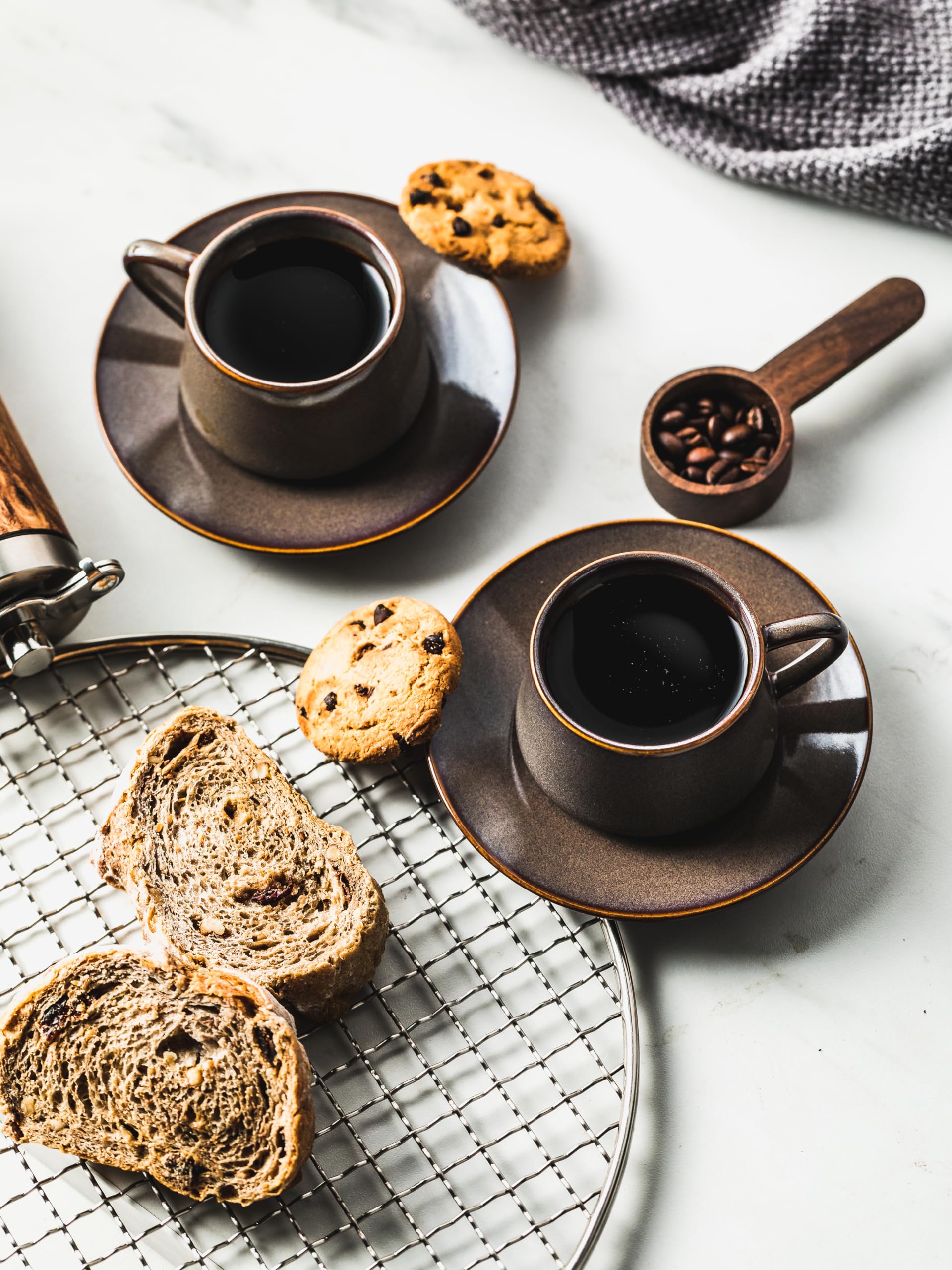 YHOSSEUN Ceramic Espresso Cups Set of 6, 4 OZ Expresso Shots Cup with Stand, Saucers & Spoons, Small Coffee Cup Demitasse Cups for Father's Day, Espresso Accessories for Machine, Black
