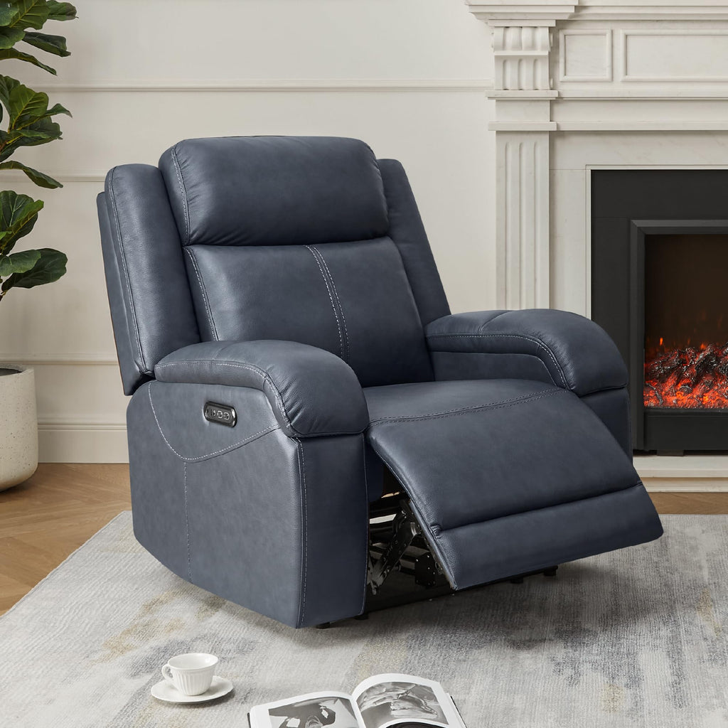 Watson & Whitely Genuine Leather Power Recliner Chairs for Adults, Wall Hugger RV Recliner with Power Headrest & Charging Ports, Electric Recliner Sofa Chair for Living Room, Black