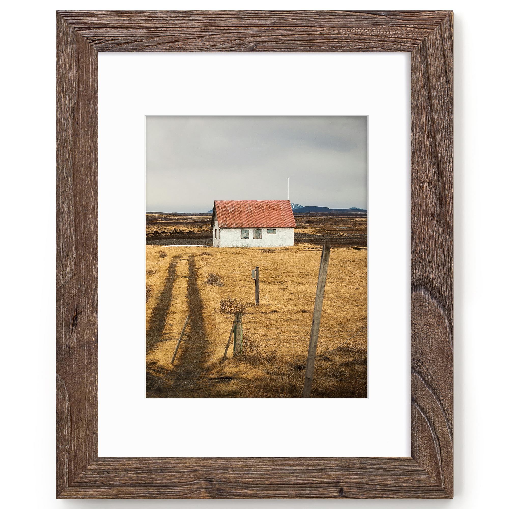 Fun Memories 5x7 Picture Frame with Mat for 4x6 Photo, Solid Elm Wood & Tempered Glass, Rustic Wall & Tabletop Display Frame, Grey, 1 Pack