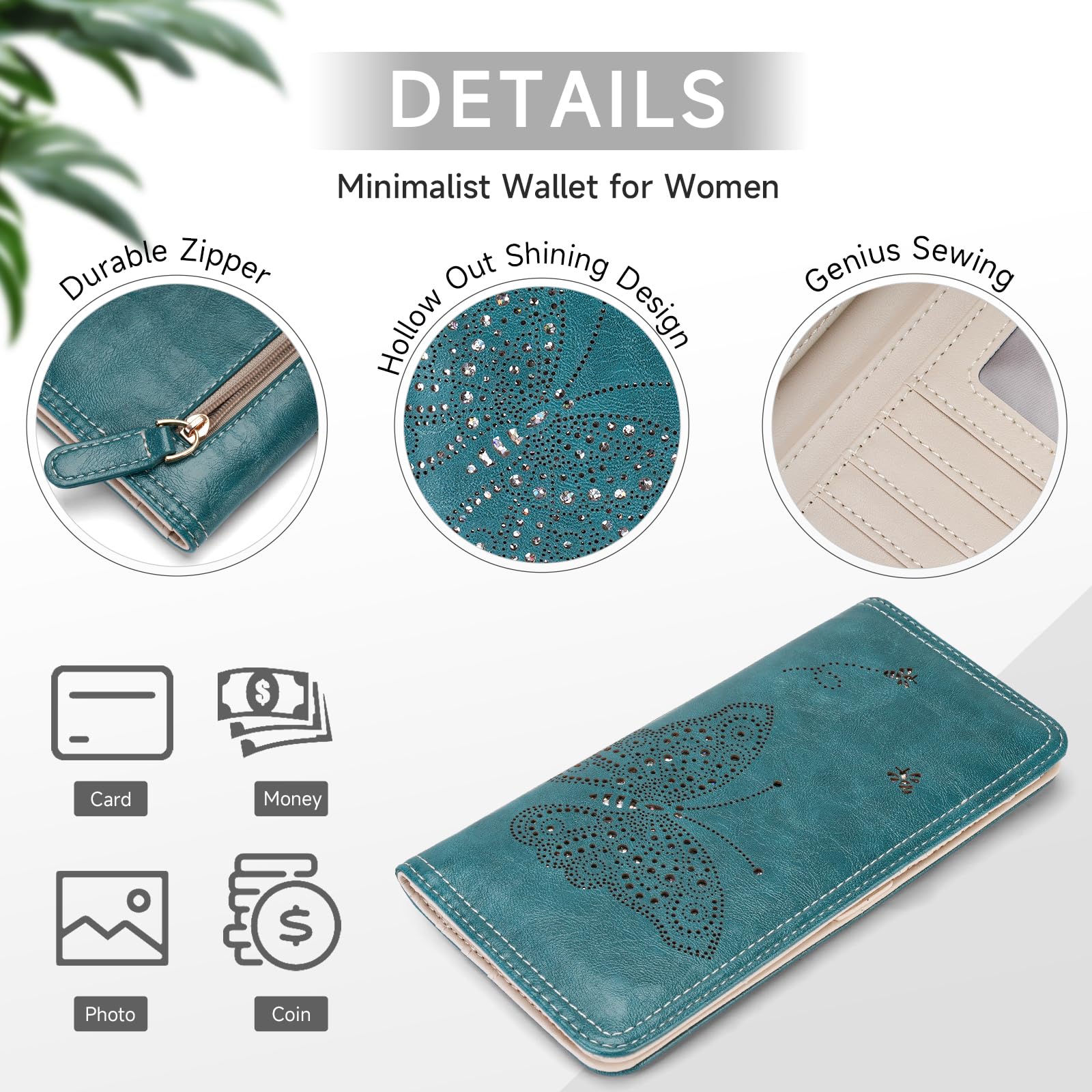 KITEVIUN RFID Wallet Women Ultra Slim Thin Womens Wallet Compact Clutch Long Ladies Wallet for Women WHITE