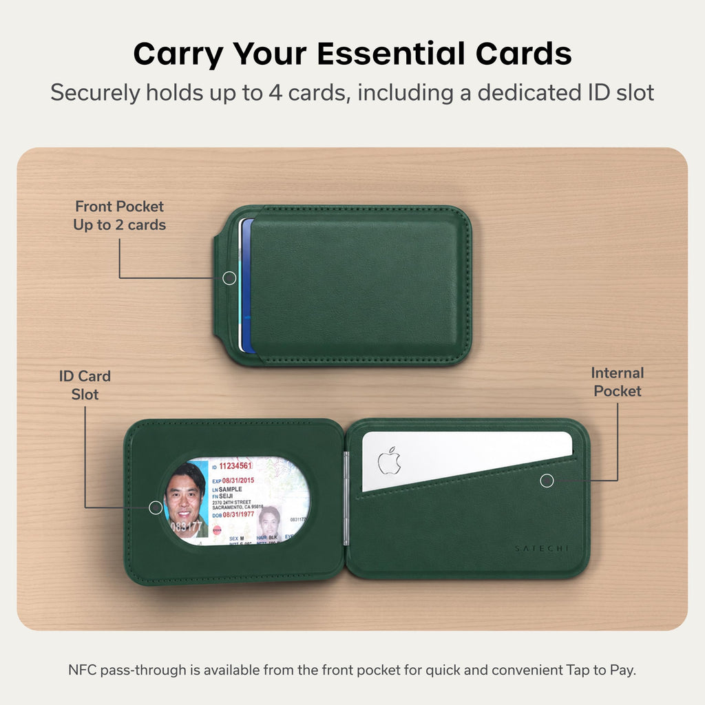 Satechi Magnetic Magsafe Wallet, Double Flap Stand Card Holder, 4 Slots with Front NFC Pass-Through, Adjustable Phone Attachment for iPhone 17/16/15/14/13/12, Travel Accessory