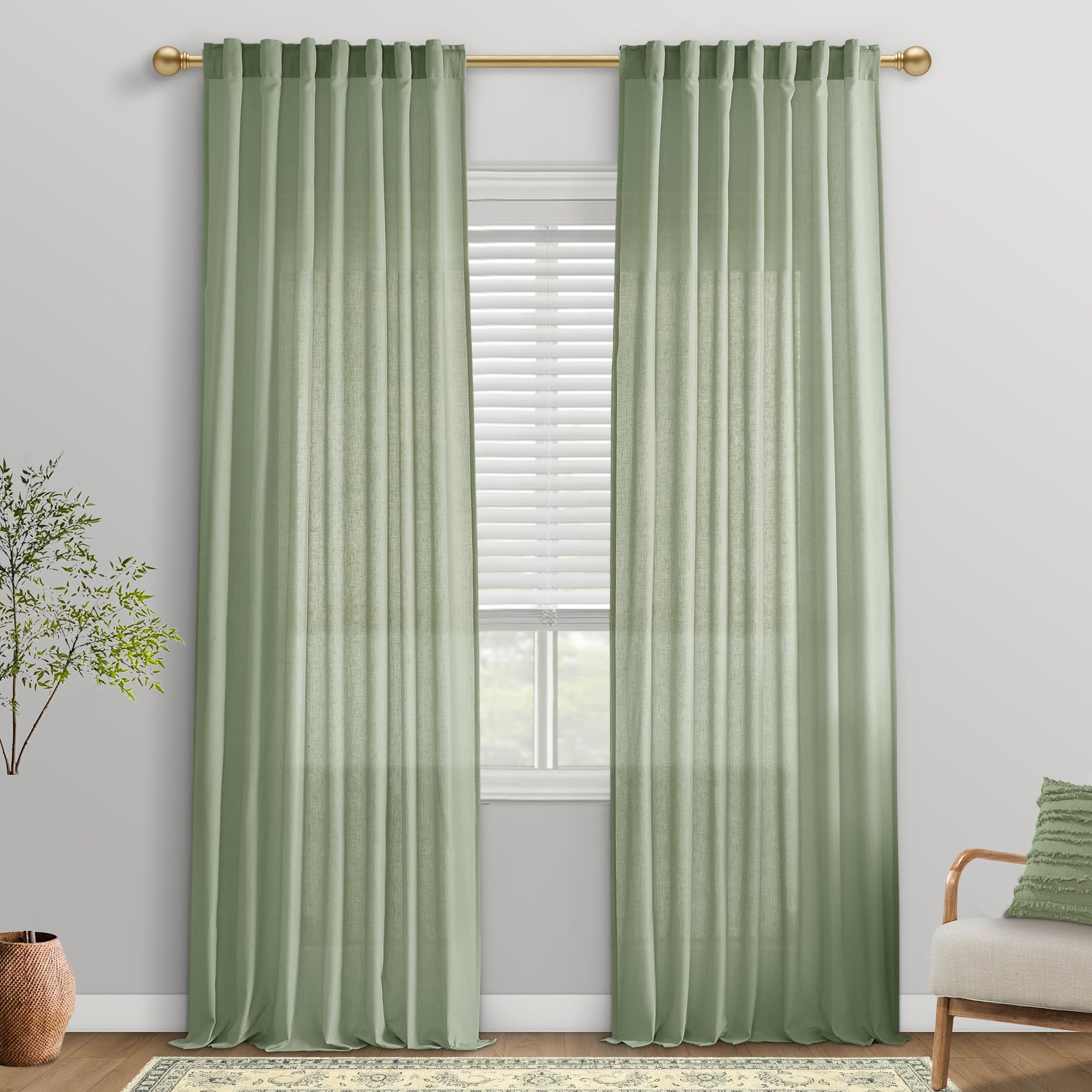 Black Linen Cotton Blend Sheer Curtains, Moody Light Filtering Drapes for Dark Academia Inspired Study Bedroom Living Room, 84 Inch Long 2 Panels Set