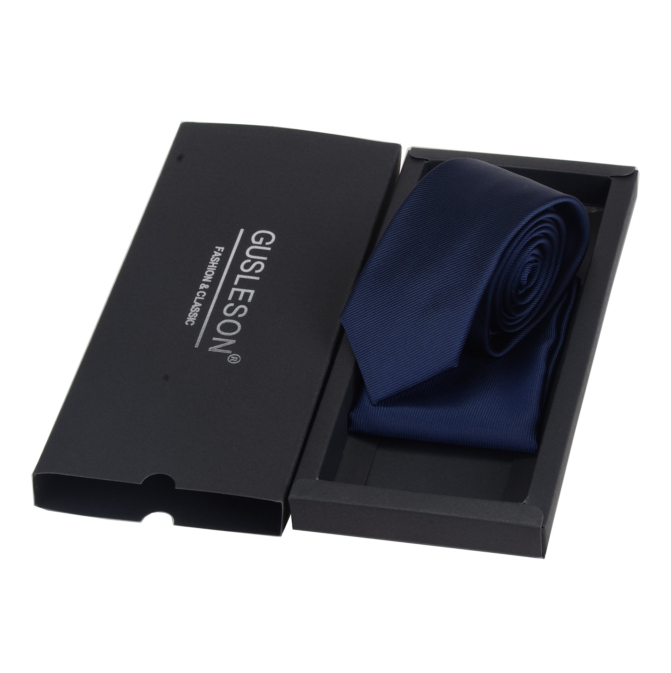 GUSLESON 2.4" Slim Necktie and Handkerchief Set For Men Solid Skinny Tie Set