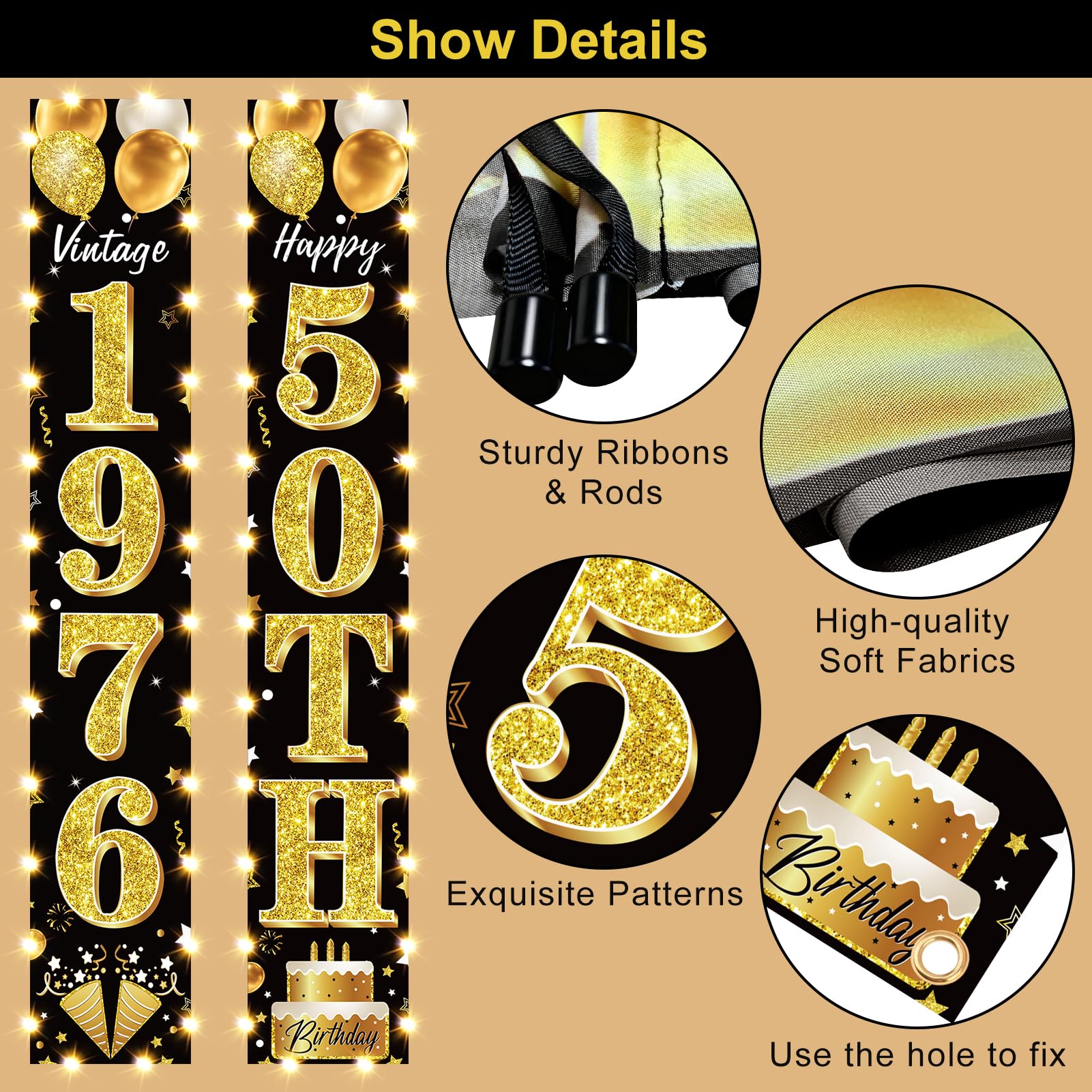 18th Birthday Party Banner Lighted Decorations for Men and Women - Black Gold Vintage 2008 18th Birthday Door Banners with LED Light, Eighteen Years Birthday Party Supplies for Indoor Outdoor Decor