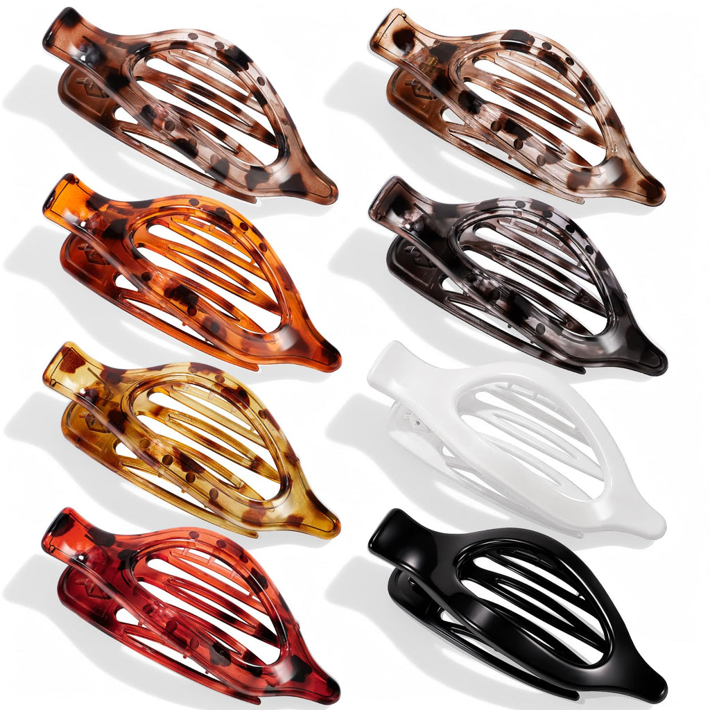 Obeoby 8 Pcs Flat Claw Clips for Women, Strong Hold French Flat Hair Clips for Thick Thin Hair Barrettes Accessories Round Large Medium (Tortoiseshell)