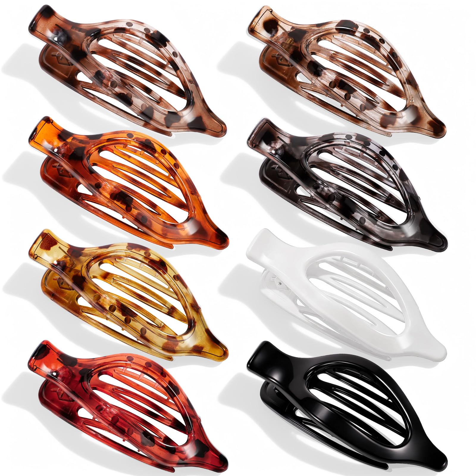 Obeoby 8 Pcs Flat Claw Clips for Women, Strong Hold French Flat Hair Clips for Thick Thin Hair Barrettes Accessories Round Large Medium (Tortoiseshell)