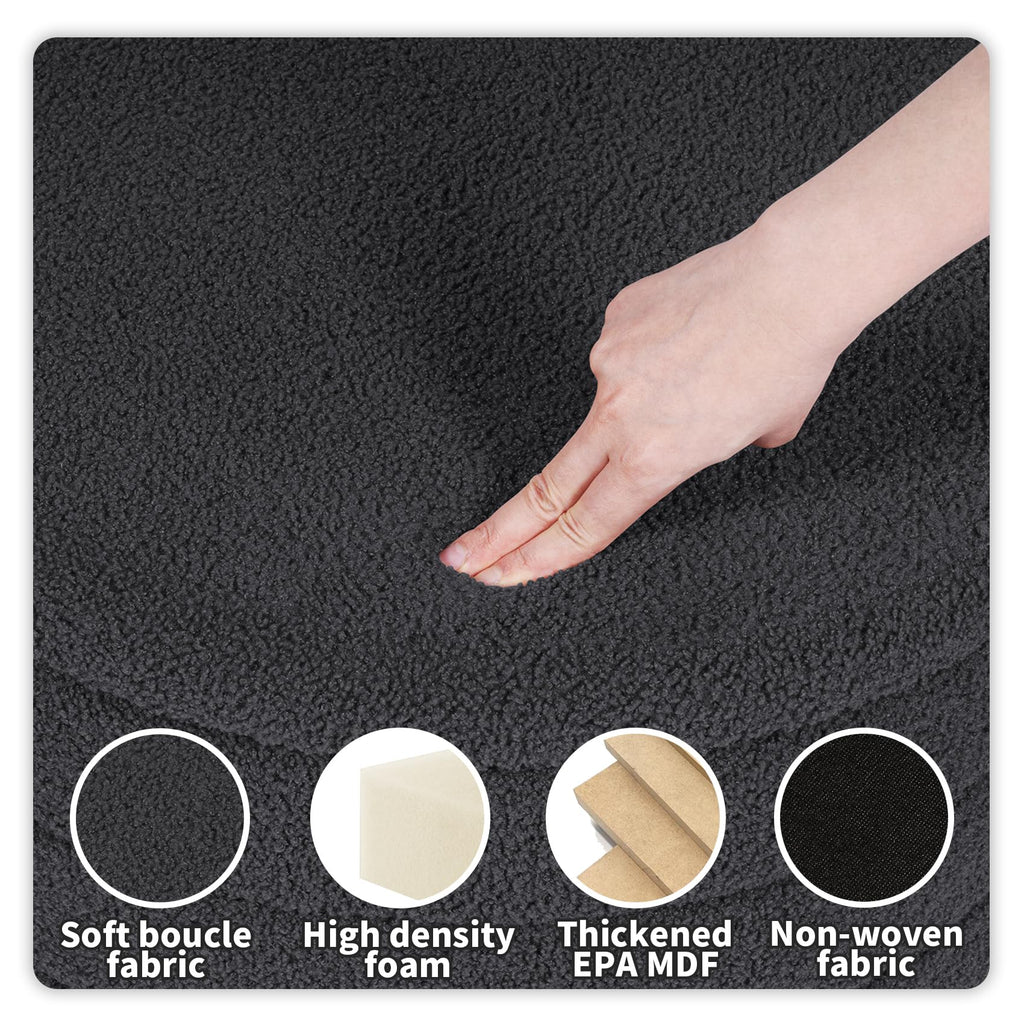 PINPLUS Round Storage Ottoman Foot Rest Stool with Tray Velvet Sherpa Folding Storage Ottoman,Boucle Foot Rest for Living Room, Bedroom, Dorm（Beige）