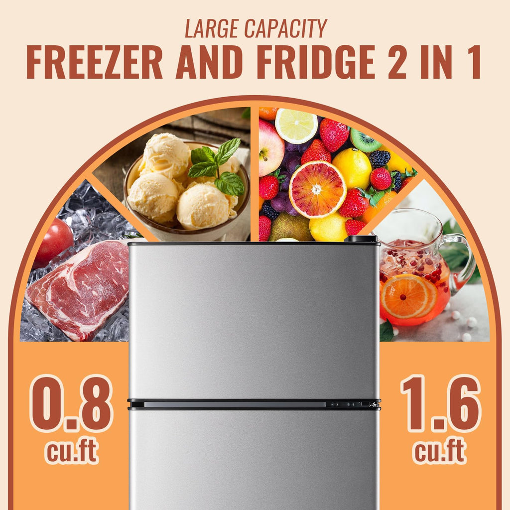 DEMULLER Mini Fridge with Double Doors Small Refrigerator with Separate Freezer & 7 Adjustable Temperature Control, Tiny Size & Personal Fridge Ideal for Office Apartment Dorm Black