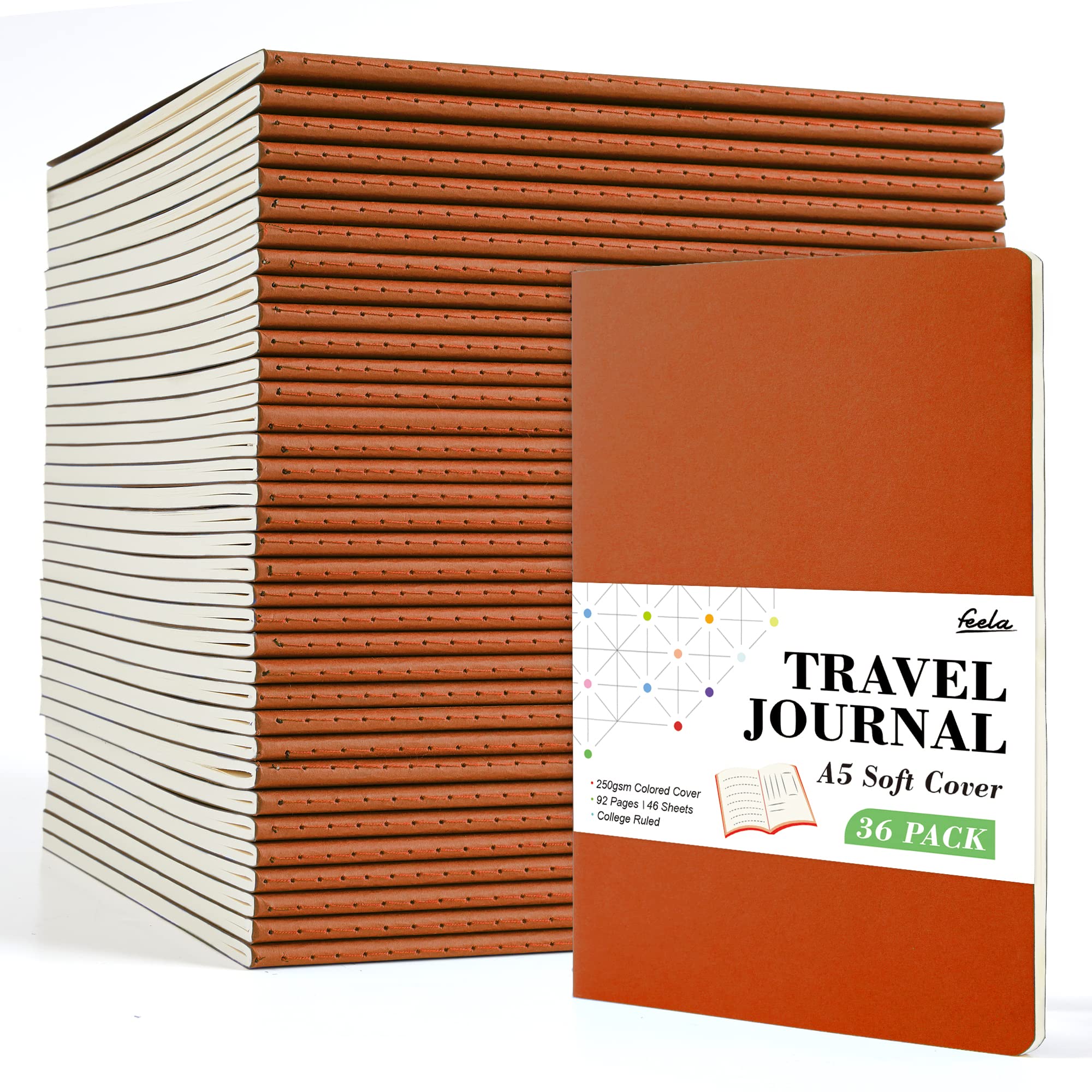 36 Pack Soft Cover Journal Bulk, Feela Lined Blank Travel Journal for Women Men Writing, Notebooks College Ruled for Work, Note Taking Notebook School Business Supplies, 8.2” x 5.5”, A5, Berry