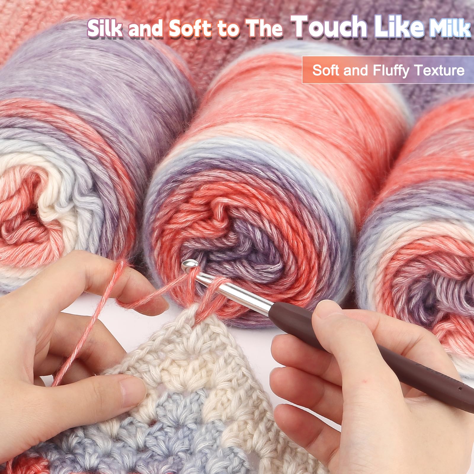 Katech Fairyland Yarn for Crocheting Knitting-Gradient Yarn Cake-4 Pack of 100g/3.52 oz-Soft DK Light Weight #3-60% Cotton 30% Acrylic 10% Wool-Perfect for Scarves, Shawls, Blankets and Garments(A)