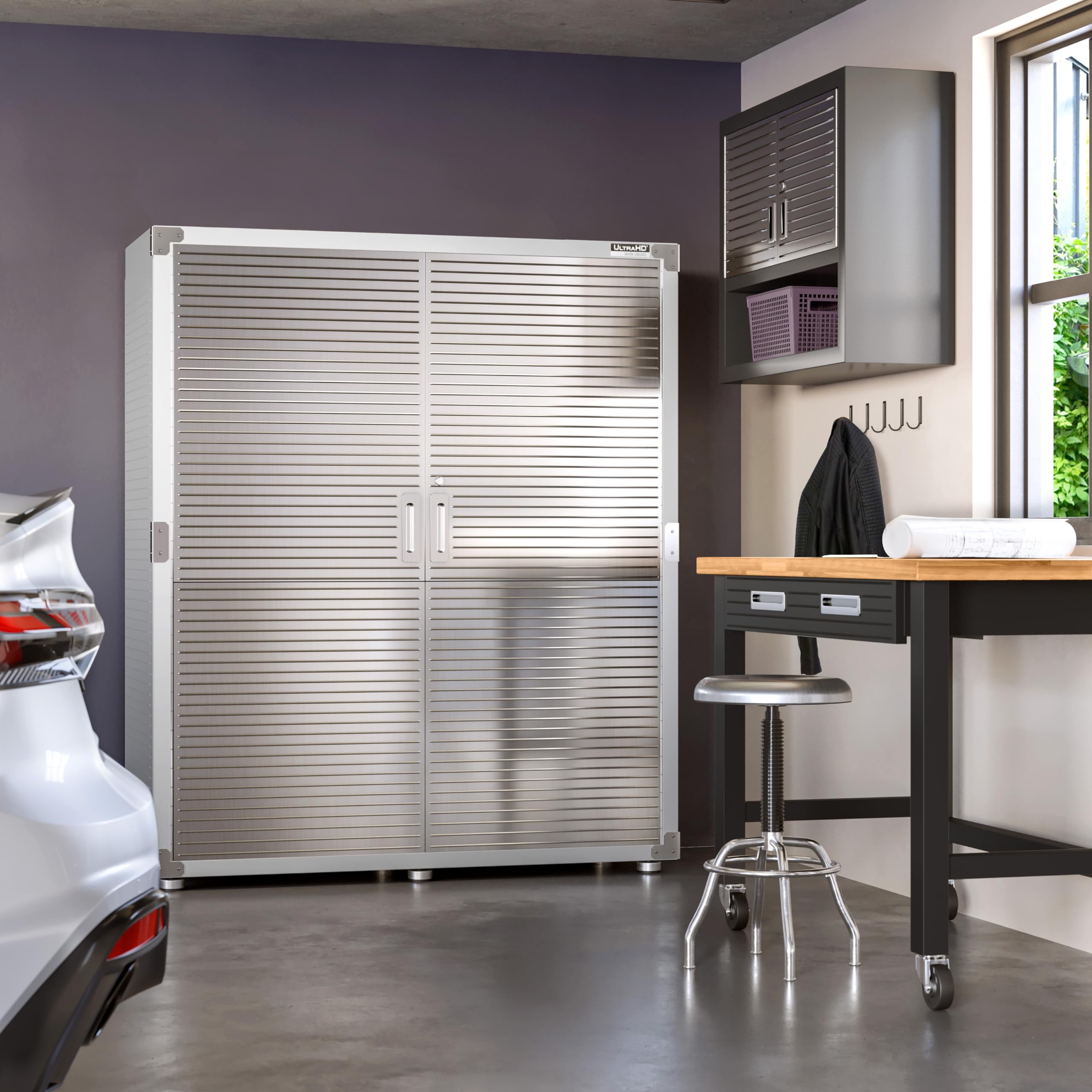 Seville Classics UltraHD Solid Steel Lockable Metal Storage Cabinet Locker Organizer, w/Adjustable Shelves for Garage, Warehouse, Office, Classroom, Granite, 30" W x 18" D x 72" H