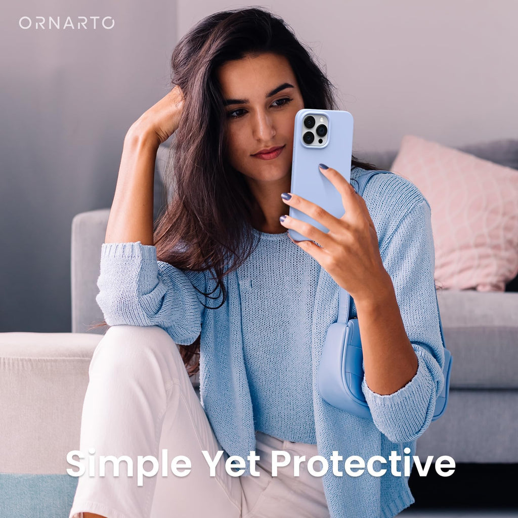 ORNARTO Compatible with iPhone 14 Pro Case 6.1, Slim Liquid Silicone 3 Layers Full Covered Soft Gel Rubber Phone Case Protective Cover with Microfiber Lining 6.1 inch-Baby Blue
