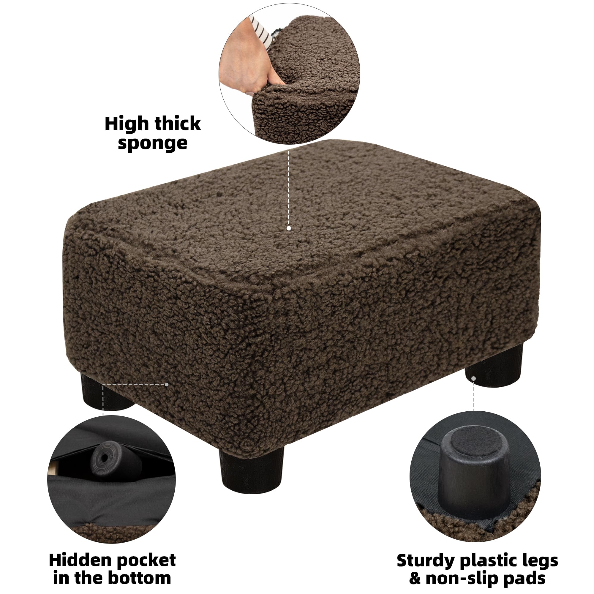 CAROLMADE Small Foot Stool Ottoman Footstool with Legs Under Desk Footrest for Living Room Bedroom and Office, Black