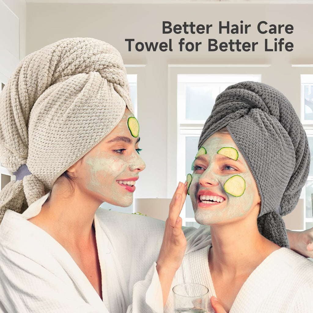 Umisleep Extra Large Microfiber Hair Towel for Women Long, Curly, Thick Hair, Super Soft Anti Frizz Quick Dry Hair Towel Wrap, Ultra Absorbent Hair Turban with Elastic Band Grey
