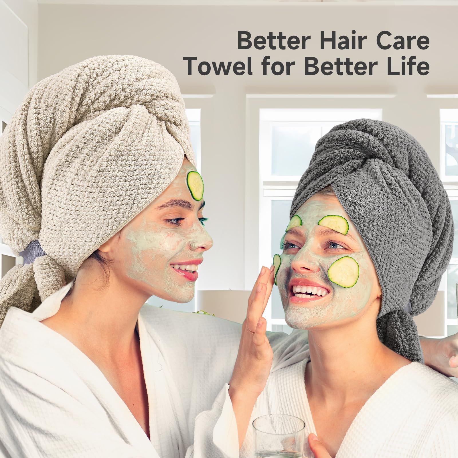 Umisleep Extra Large Microfiber Hair Towel for Women Long, Curly, Thick Hair, Super Soft Anti Frizz Quick Dry Hair Towel Wrap, Ultra Absorbent Hair Turban with Elastic Band Grey