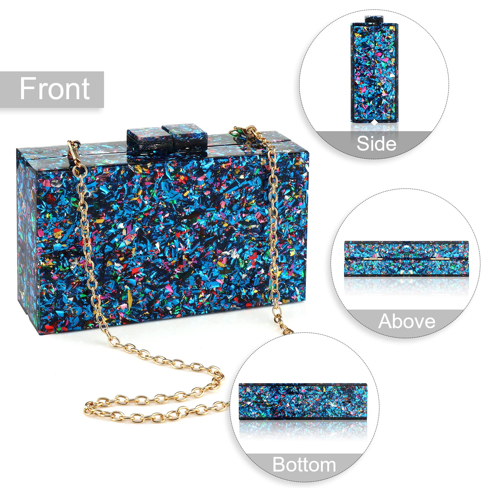 Gets Acrylic Purses and Handbags for Women Multicolor Perspex Geometric Patterns Box Clutch Banquet Evening Crossbody Handbag