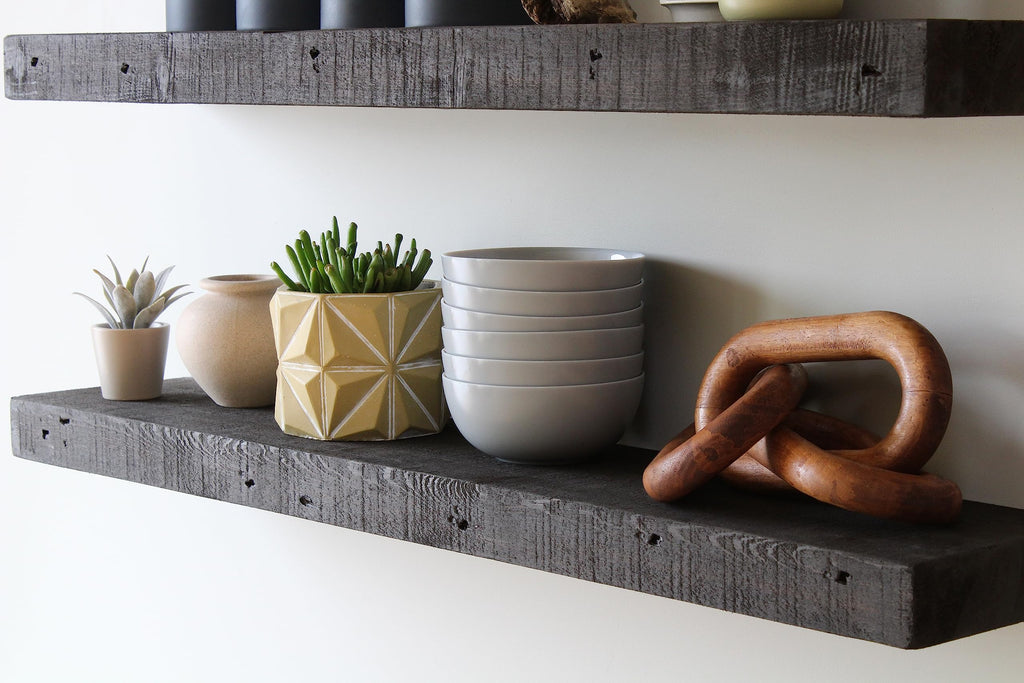 Urban Legacy Reclaimed Barnwood Planks | Floating Shelves for Wall w/Flush Mount Shelf Bracket Set Included | Set of 2 (Coffee Bean, 18"x 4.5"x 2")