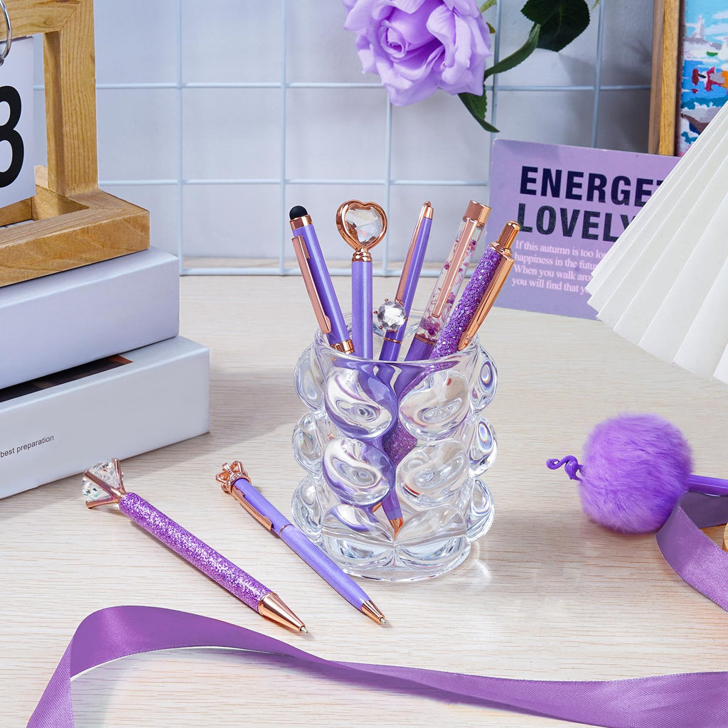 WEMATE 8Pcs Ballpoint Pens Set Metal Crystal Diamond Pen Glitter for Journaling Black Pen Bling in Black & Blue Ink Pretty Cute Pens Fancy Pens Gifts for Women Wedding School Office Desk(Black)