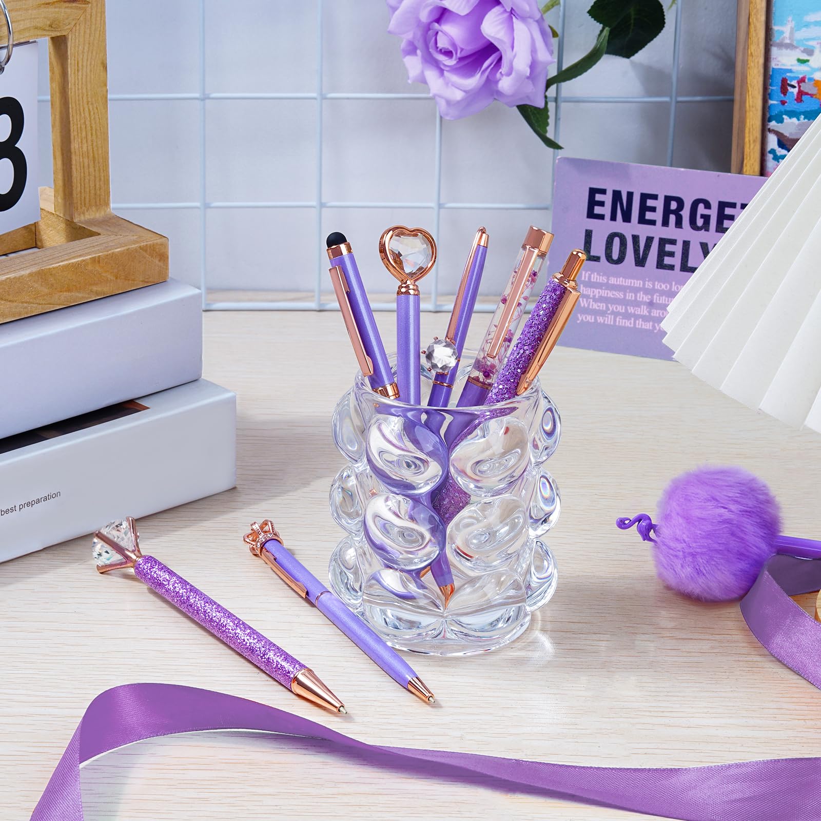 WEMATE 8Pcs Ballpoint Pens Set Metal Crystal Diamond Pen Glitter for Journaling Black Pen Bling in Black & Blue Ink Pretty Cute Pens Fancy Pens Gifts for Women Wedding School Office Desk(Black)