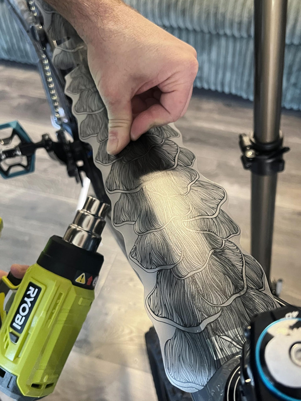 Bike Frame Protection Tape- High Impact Clear Vinyl Wrap Includes Tool (4”x72) Bicycle Frame Protector, Mountain Bike Frame Guard Chainstay Protector (Art Deco)