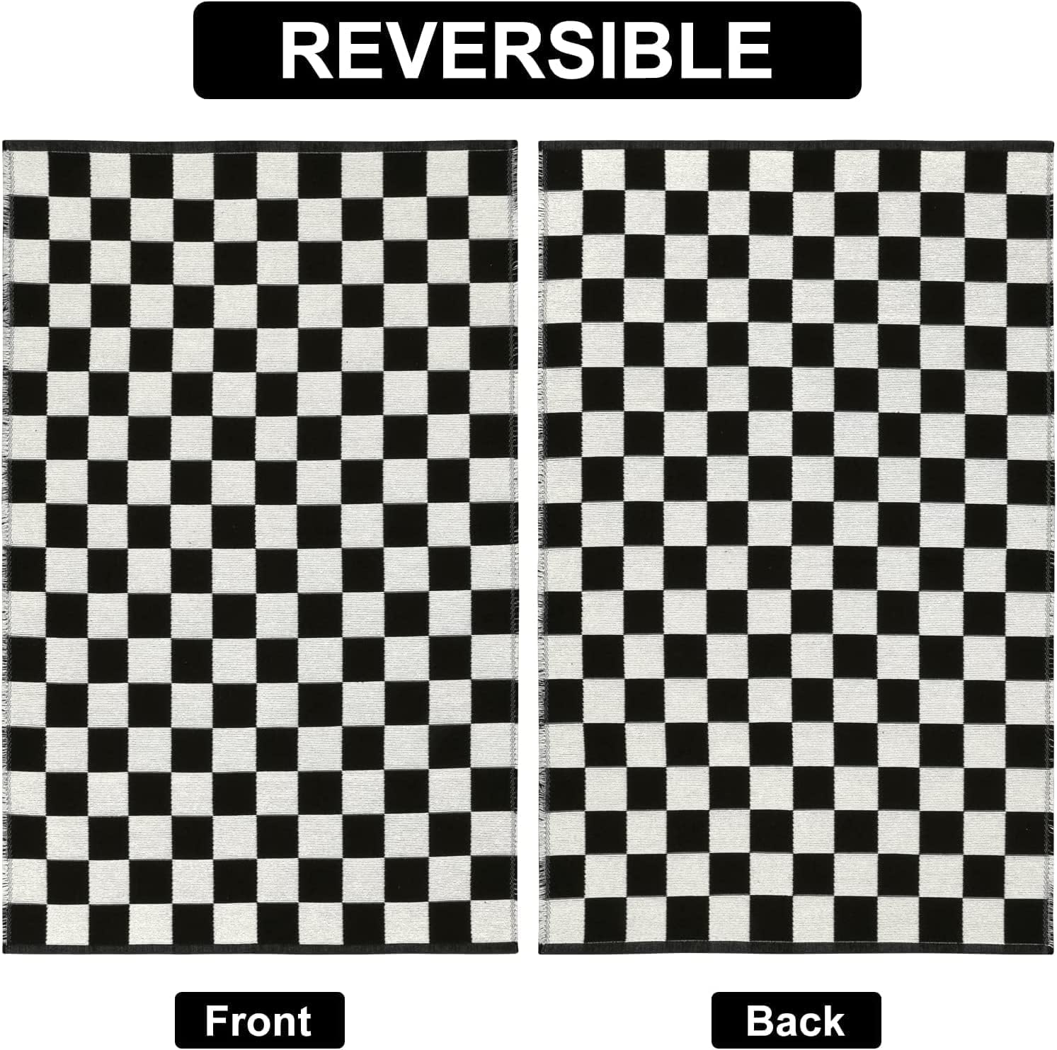 Seavish Checkered Rug, 2x3 Ft Black and White Moroccan Checkerboard Rug Washable Cotton Woven Washable Outdoor Rugs Reversible Floor Mat for Front Door Bedroom Entryway Kitchen Entryway