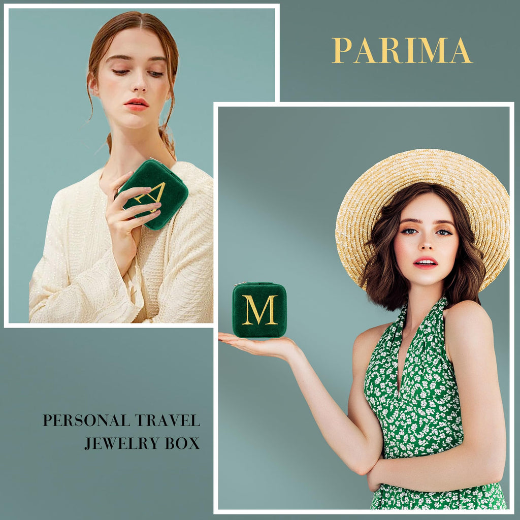Parima Gift for Women - 21st 30th 40th 50th 60th 70th Birthday Gifts for Women Her, Personalized Birthday Gifts Idea, Jewelry Box Travel Jewelry Case - Letter S, Green