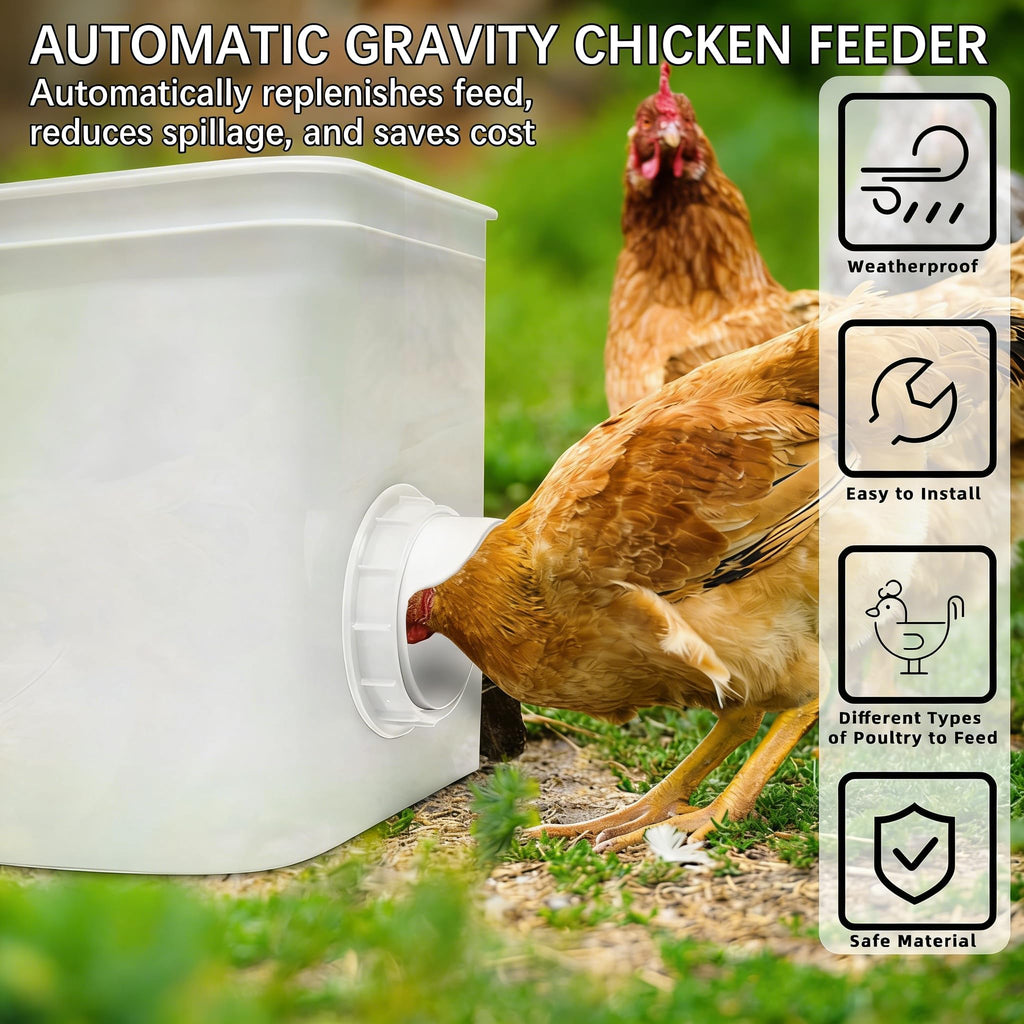 Chicken Feeder Port, 6 Pack Chicken Feeders No Waste with 6 Lids 1 Drill Bit, DIY Automatic Poultry Feeder Cups Kit, Chicken Bucket Feeder for Barrels (White)