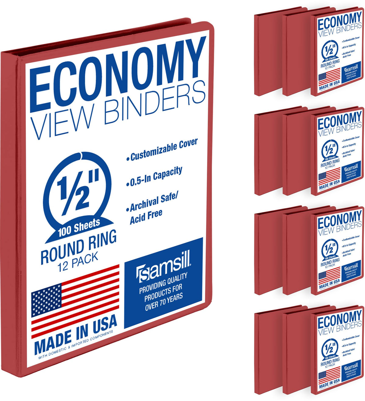Samsill 1 Inch 3 Ring Binders, Economy Round Ring, Clear View Cover, 200 Sheet Capacity - for School, Home, Office - Blue, 4 Pack