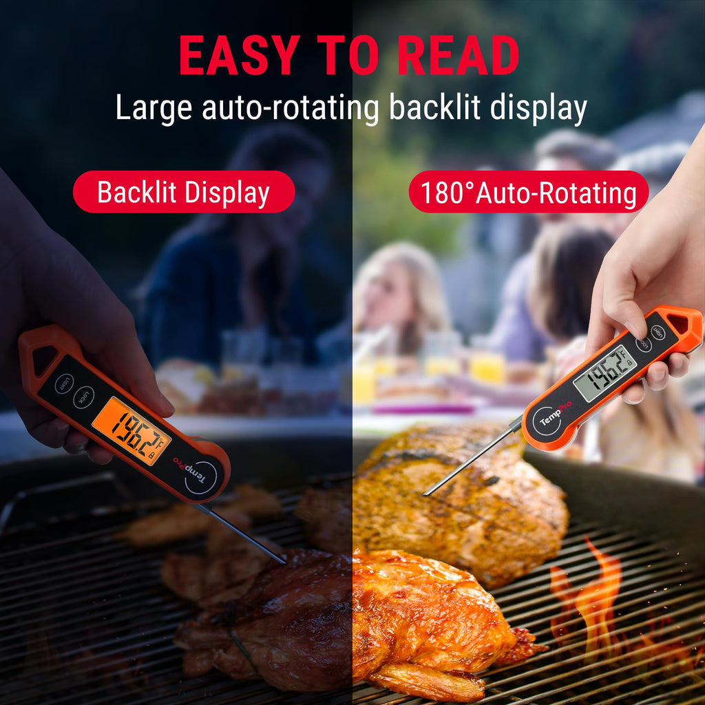 TempPro TP19H Digital Meat Thermometer for Cooking, 1 Sec Instant Read Food Thermometer with Motion-Sensing Wake for BBQ Grill Oil Fry Candy for Fathers Day Gift for Dad Men (Previously ThermoPro)