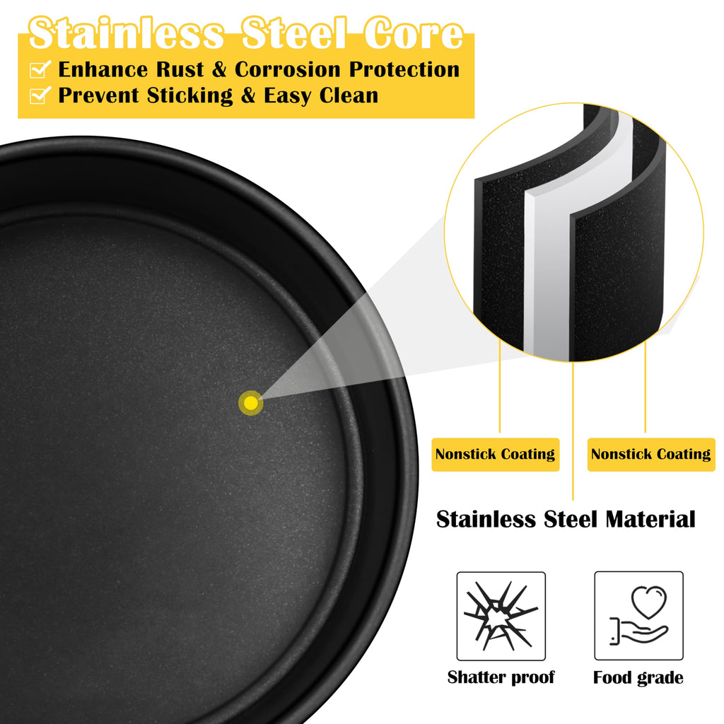 E-far 4 Inch Cake Pan Set of 3, Nonstick Stainless Steel Mini Round Cake Pans Tin, Small Size for Baking Smash Cakes/Cheesecake, Stainless Steel Core & Non-toxic Coating, Straight Side & 2 Inch Deep