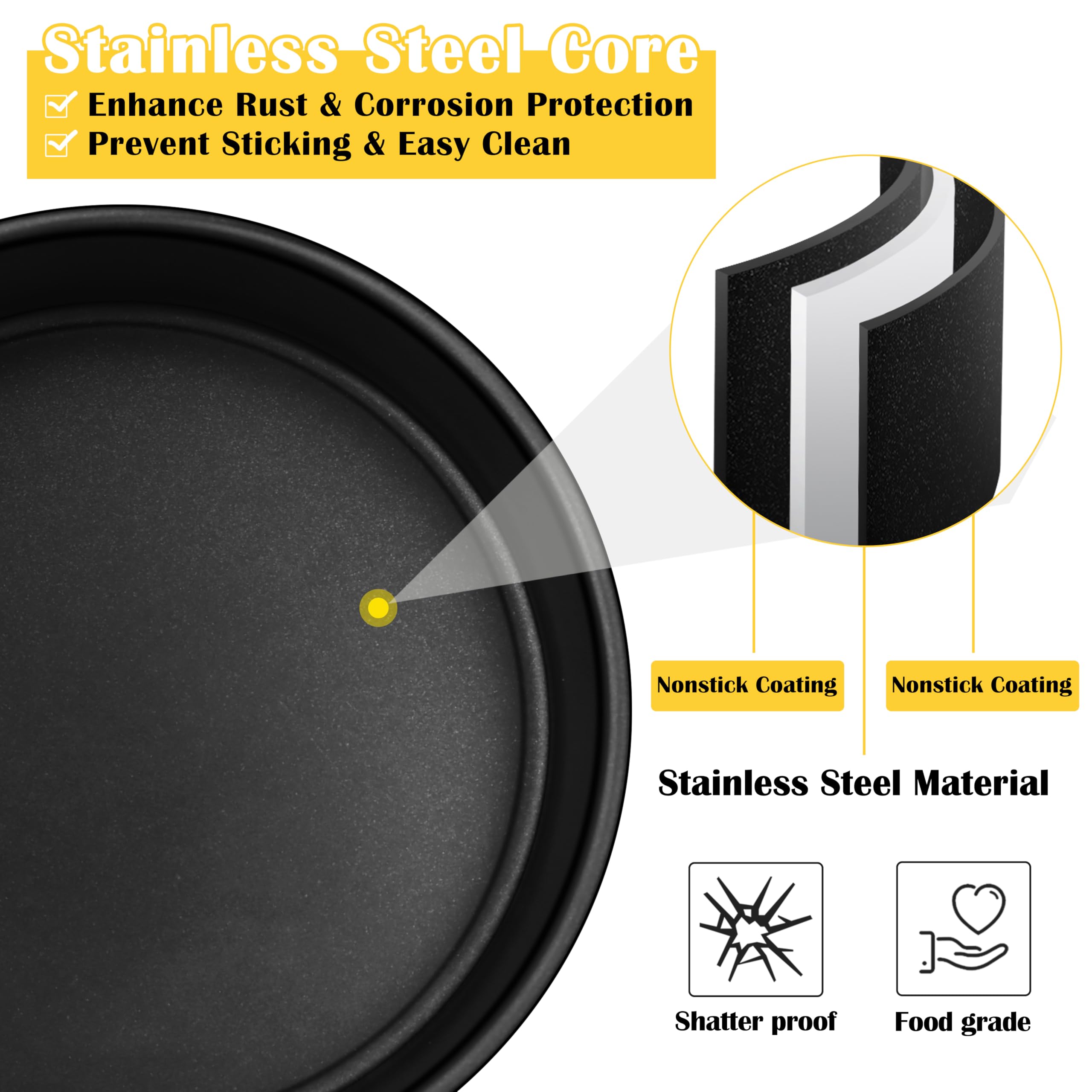 E-far 4 Inch Cake Pan Set of 3, Nonstick Stainless Steel Mini Round Cake Pans Tin, Small Size for Baking Smash Cakes/Cheesecake, Stainless Steel Core & Non-toxic Coating, Straight Side & 2 Inch Deep