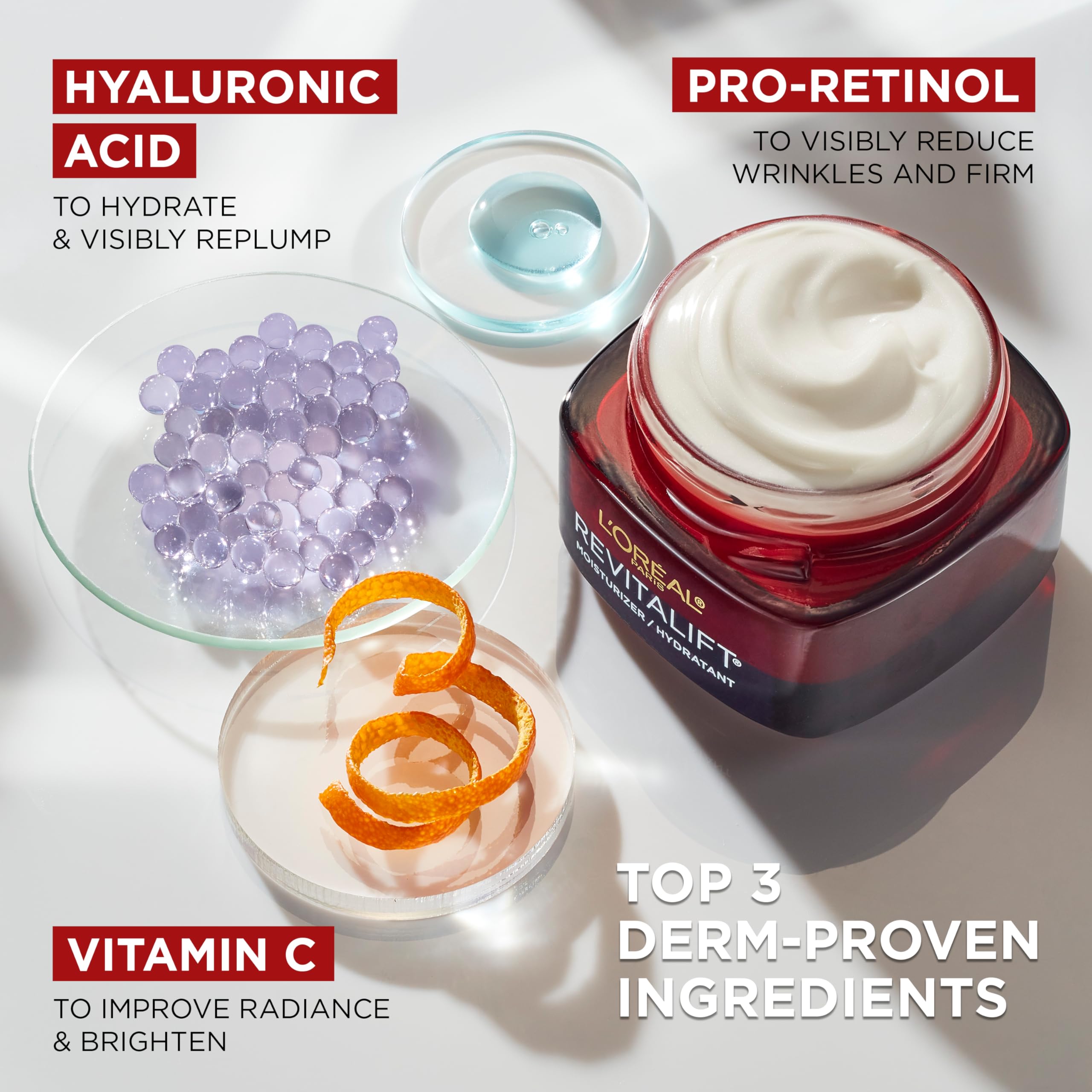 L'Oreal Paris Revitalift Triple Power Anti-Aging Face Moisturizer, Pro Retinol, Hyaluronic Acid & Vitamin C to Reduce Wrinkles, Firm & Brighten Skin, 2.55 Oz