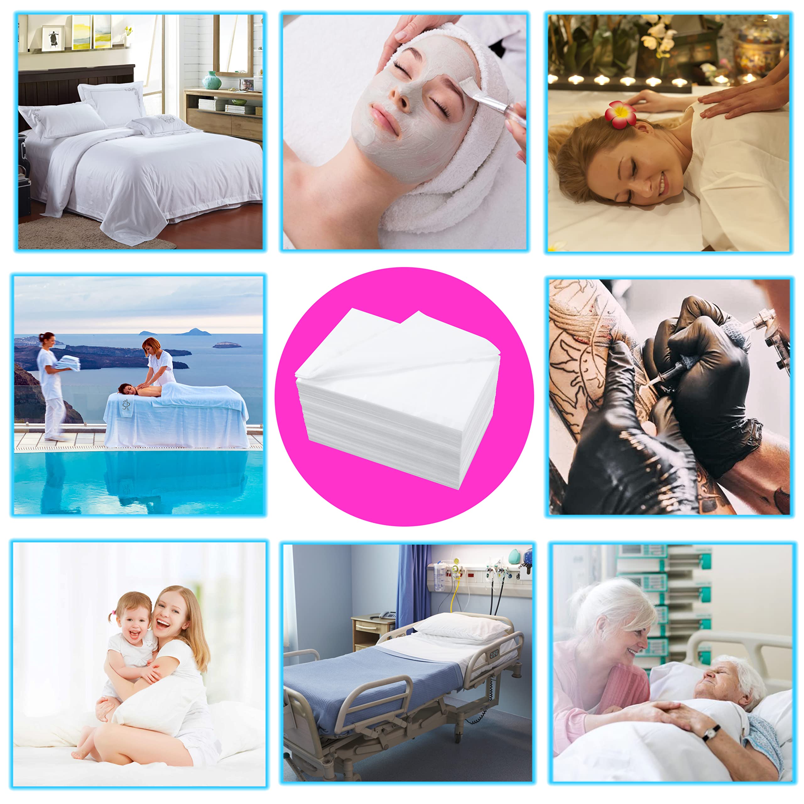 Disposable Bed Sheets 100 Pcs 31" x 71" Massage Table Sheets Non Woven Fabric SPA Bed Cover Breathable for Massage Beauty Tattoos（Black）