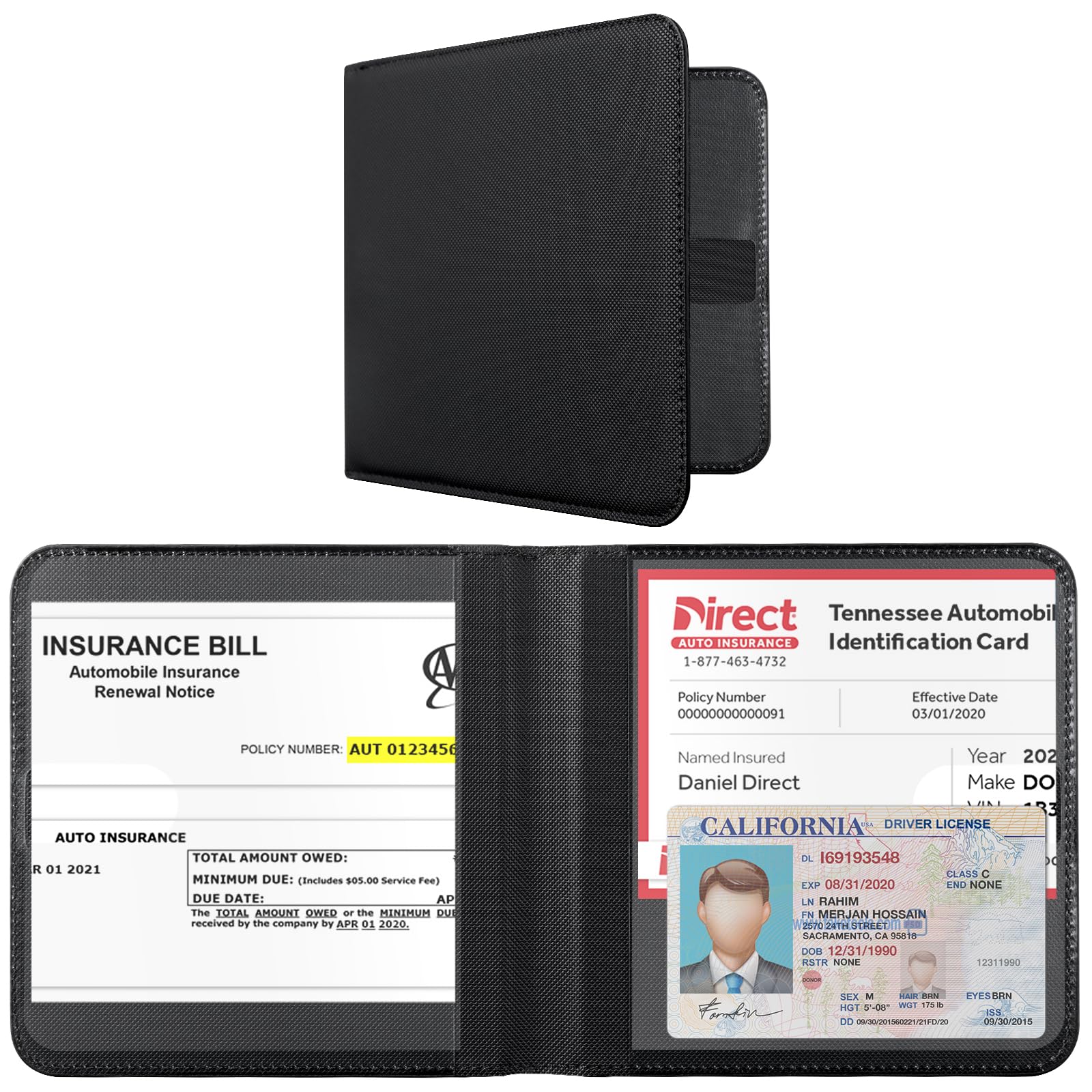 CoBak Car Registration and Insurance Holder - Men and Women Small Lightweight Vehicle Glove Box Car Organizer, Auto Truck Comparment Accessories Case for Essential Document, Driver License (Black)