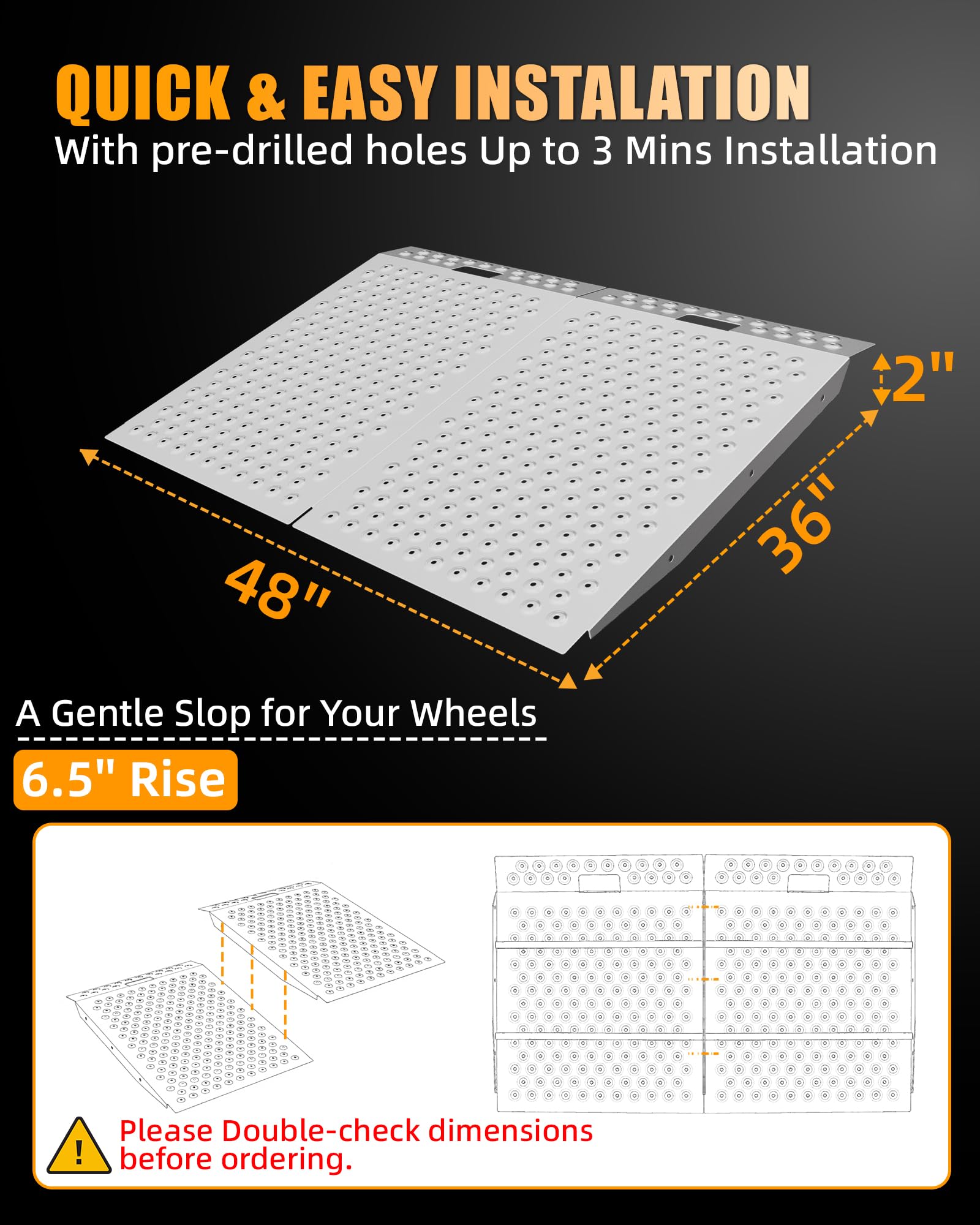 VNN 29" x 24" Shed Ramp for Riding Mower - 750 LB Capacity Shed Ramps, Anti-Slip Punch Plate Ramp for ATV, Motorcycles, Garages & Barns (1PC,Black, Alloy)