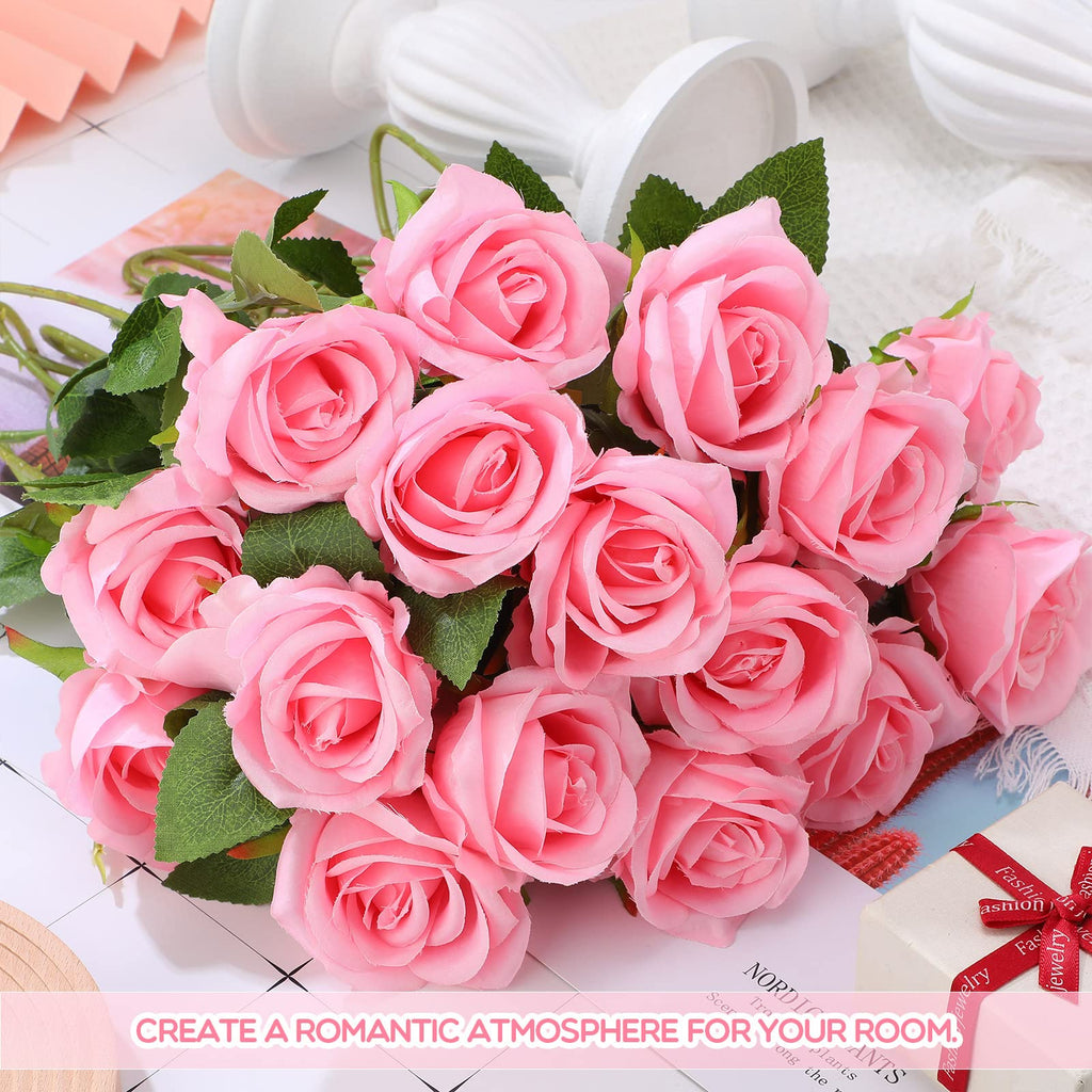 Jexine 100 Pieces Artificial Roses Flowers Bulk, Long Stem Realistic Fake Silk Roses Bouquet for Table Centerpiece Vases Wedding Party Kitchen Decor(Beige)