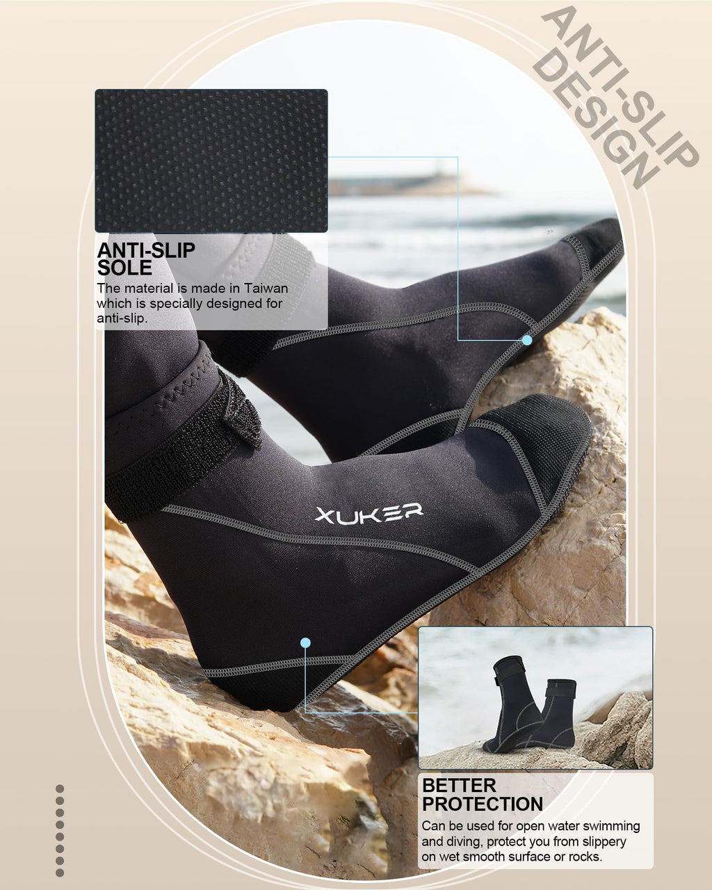 XUKER Neoprene Water Socks 3mm, Sand Proof Beach Volleyball Socks Diving Socks for Outdoor Water Sports