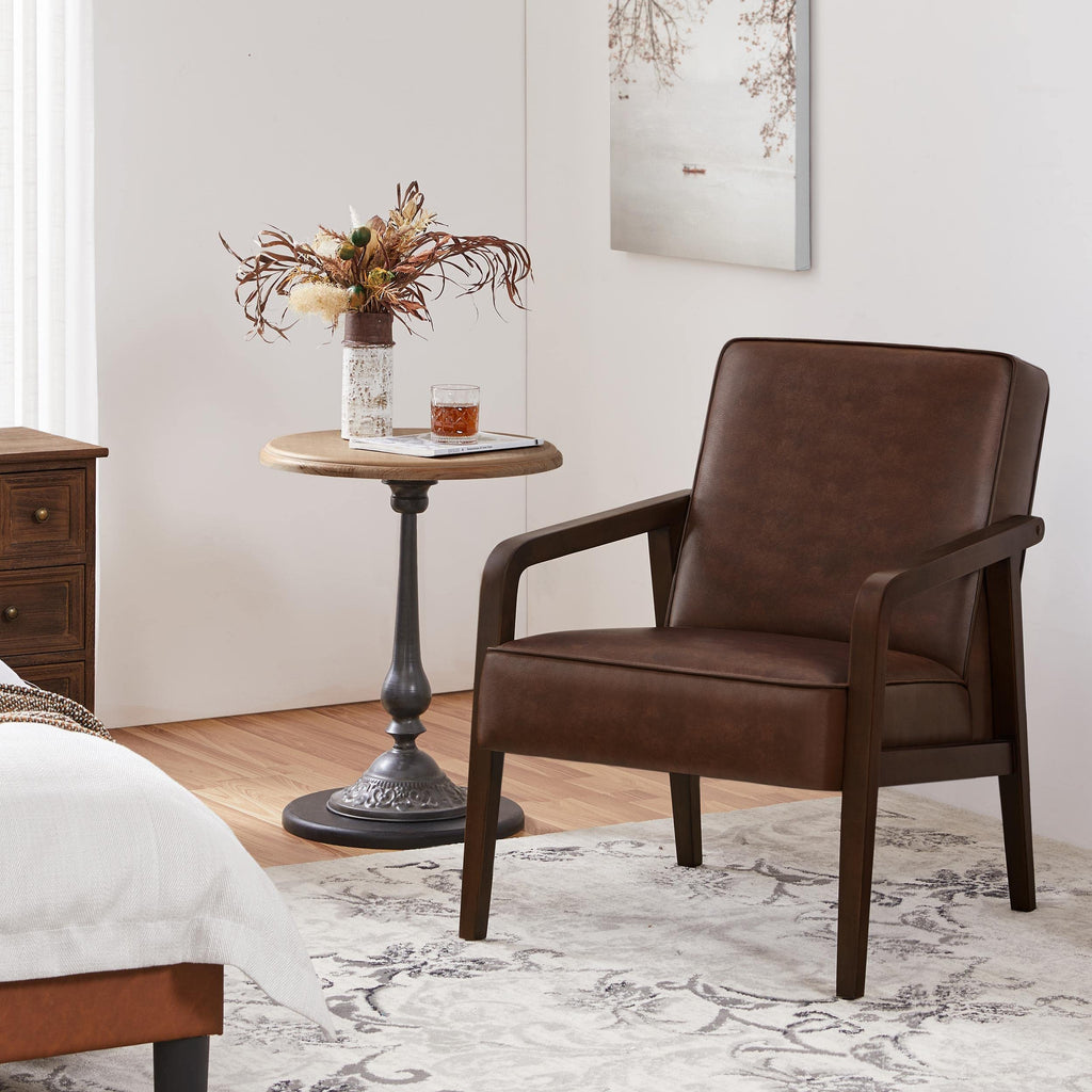 Yaheetech Accent Chair, PU Leather Reading Chair, Mid Century Modern Arm Chair with Solid Wood Frame for Living Room Bedroom Waiting Room, 2 Pieces, Black