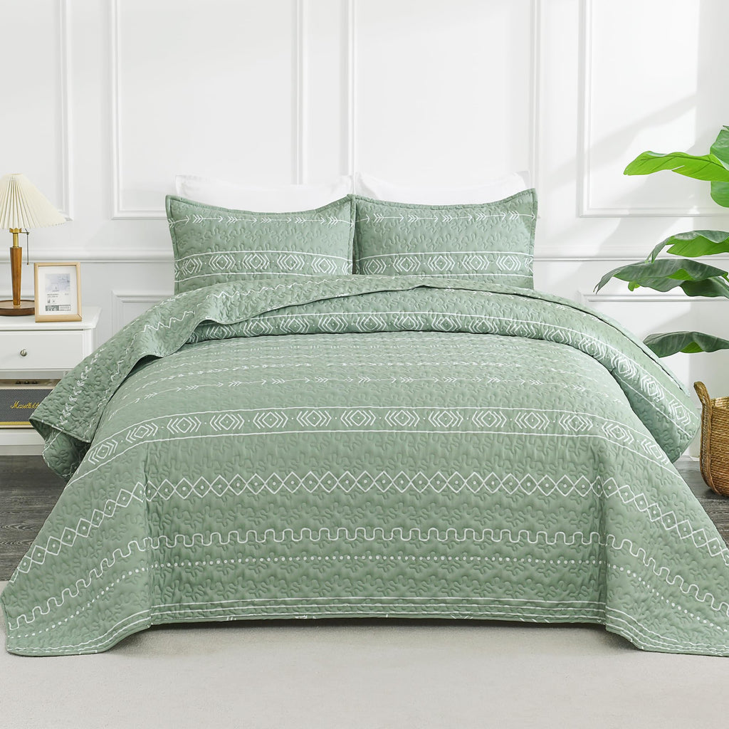 Andency Twin Quilt Set Grey, 2 Pieces Boho Lightweight Soft Striped Bedspread for All Season (68"x86"), Gray Printed Bohemian Polyester Reversible Coverlet Comoforter Sets