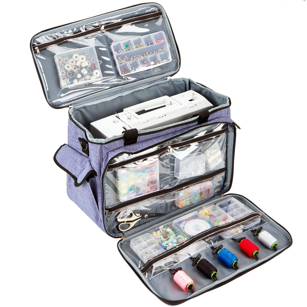 HOMEST Sewing Machine Carry Case, with Shoulder Strap and Front Pocket | Fits most standard Singer, Brother and Janome machines, with storage pockets for sewing accessories and tools, Floral