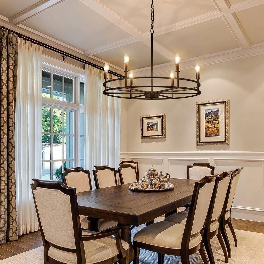 Black Chandelier 6-Light Dining Room Chandelier Kitchen Chandeliers Over Table Round Living Room Chandelier Light Fixture for Bedroom, Kitchen, Foyer