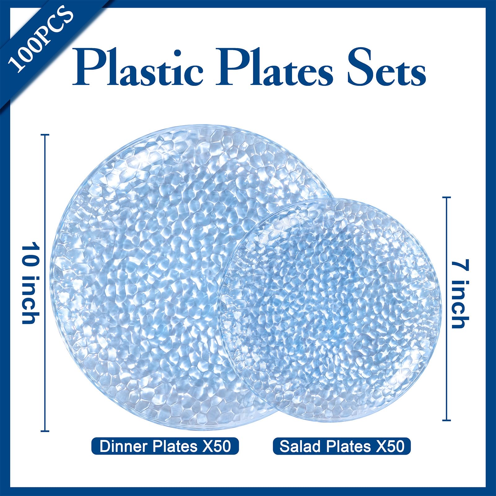 Rubtlamp 100Pcs Amber Gold Plastic Plates, Disposable Plates With Gold Rim, Heavy-duty Party Platos, Hammered Plastic Plates Include 50 Clear Dessert Plates, 50 Dinner Plates for Party