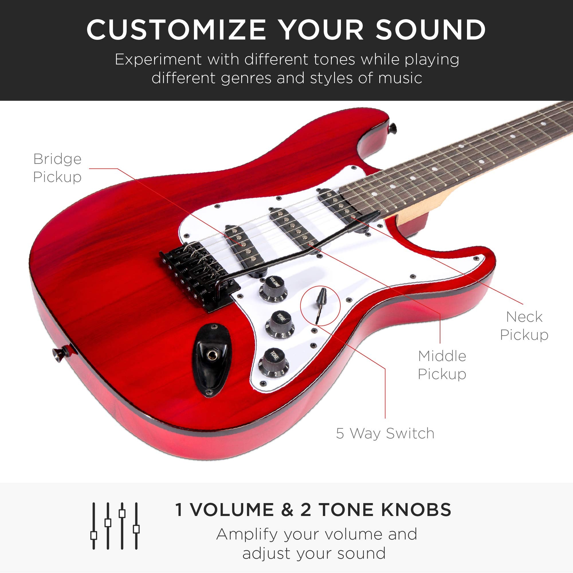 Best Choice Products 39in Full Size Beginner Electric Guitar Starter Kit w/Case, Strap, 10W Amp, Strings, Pick, Tremolo Bar - 3 Color Sunburst