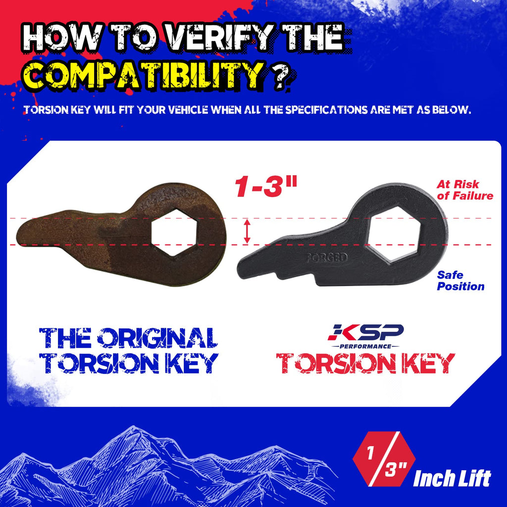 KSP 1-3" Torsion Bar Key For Silverado Sierra 1500, Adjustable Forged Torsion Lift Kits Fit K1500 K2500 K3500 Tahoe Yukon Suburban,Steel Suspension Level Kit Compatible With Chevy GMC 6 Lug Truck SUV