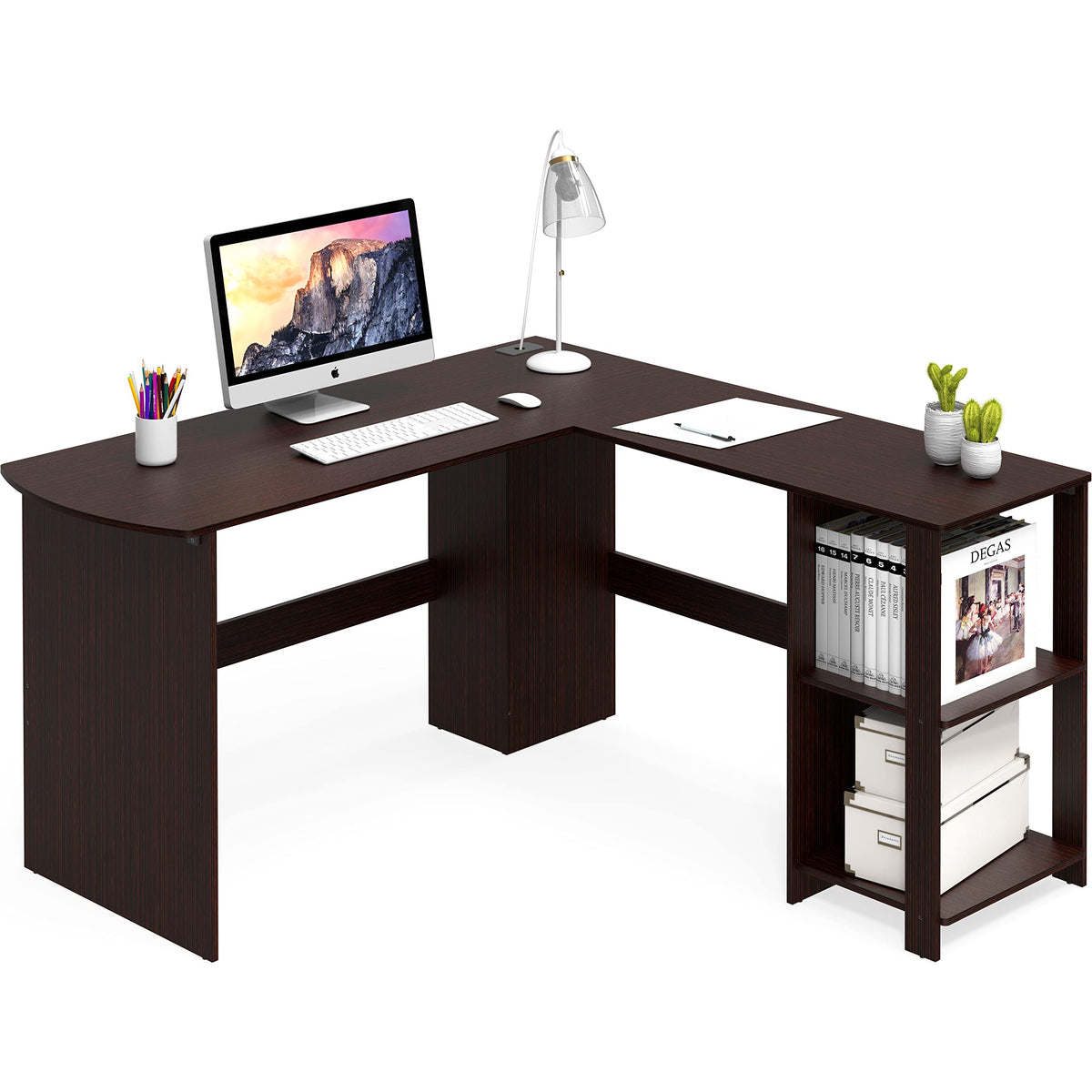 SHW 51 x 51 Inches L-Shaped Home Office Wood Corner Desk wtih Storage, Black