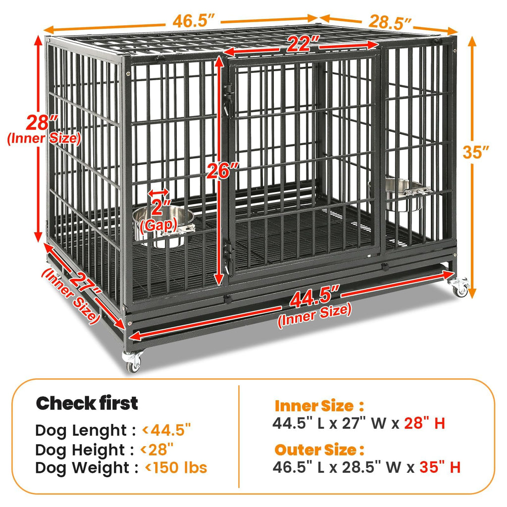 Homey Pet 37 inch Stackable Heavy Duty Dog Crate, Indestructible Escape Proof Dogs Cage Kennel with Lockable Wheels, Removable Tray & Metal Grid, Double Doors for High Anxiety Medium/Small Dogs