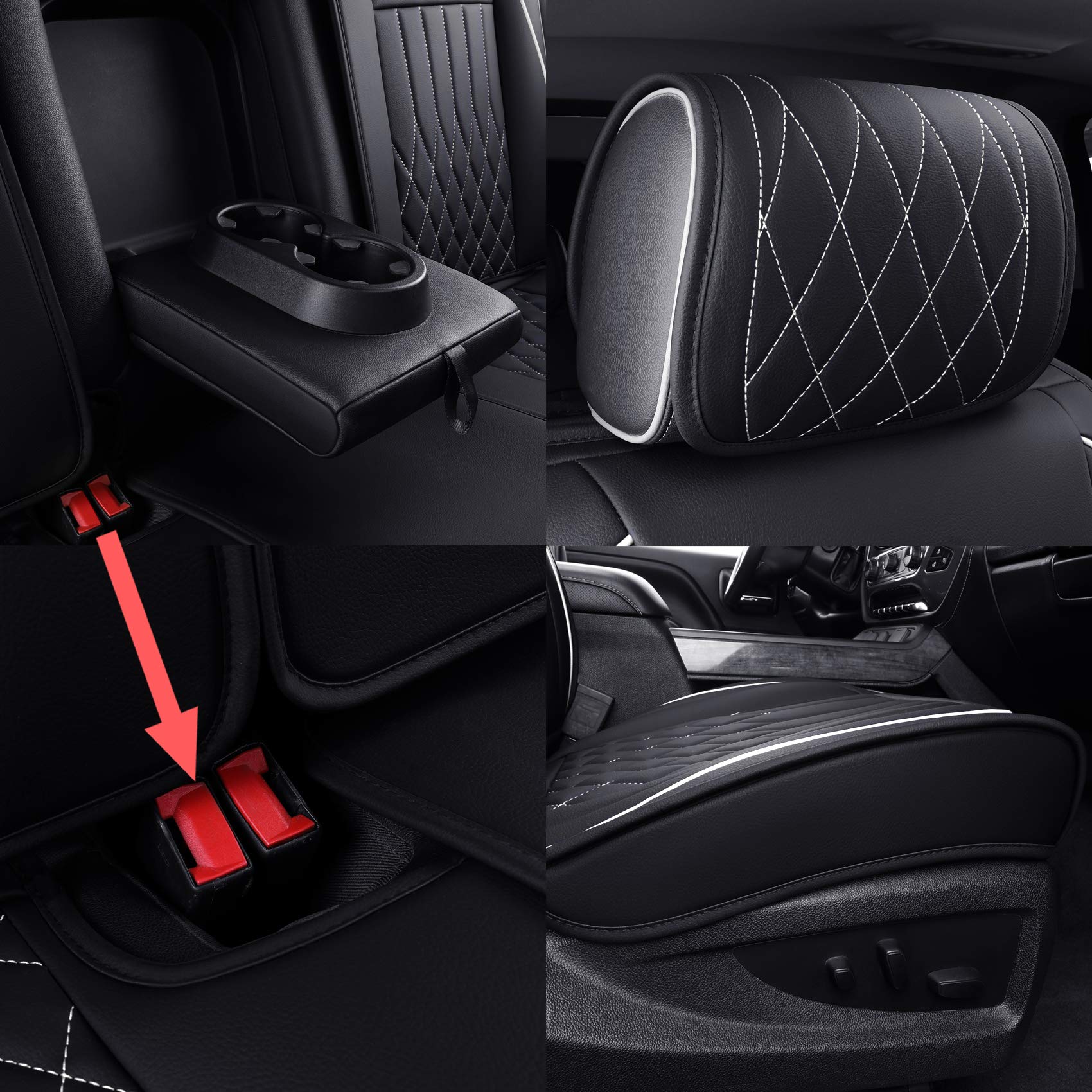 Aierxuan 2Pcs Front Chevy Silverado GMC Sierra Car Seat Covers, Custom Fit 2007-2026 1500 2500 HD 3500 HD Crew, Double, Extended Cab or Pickup Truck, with Waterproof Faux Leather (Black)