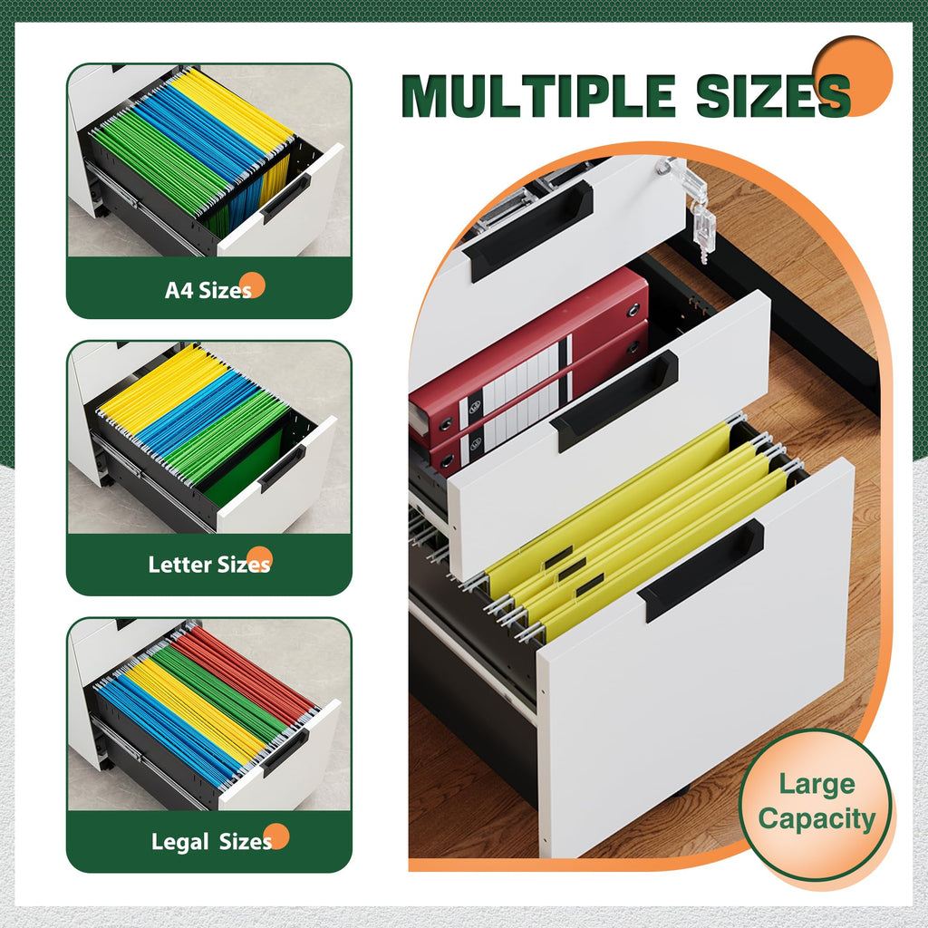 Letaya 3 Drawer Mobile File Cabinet with Lock,Under Desk Metal Small Filing Cabinets for Home Office Organizer Letters/Legal/A4(Fully Assembled Except Wheels-Black)